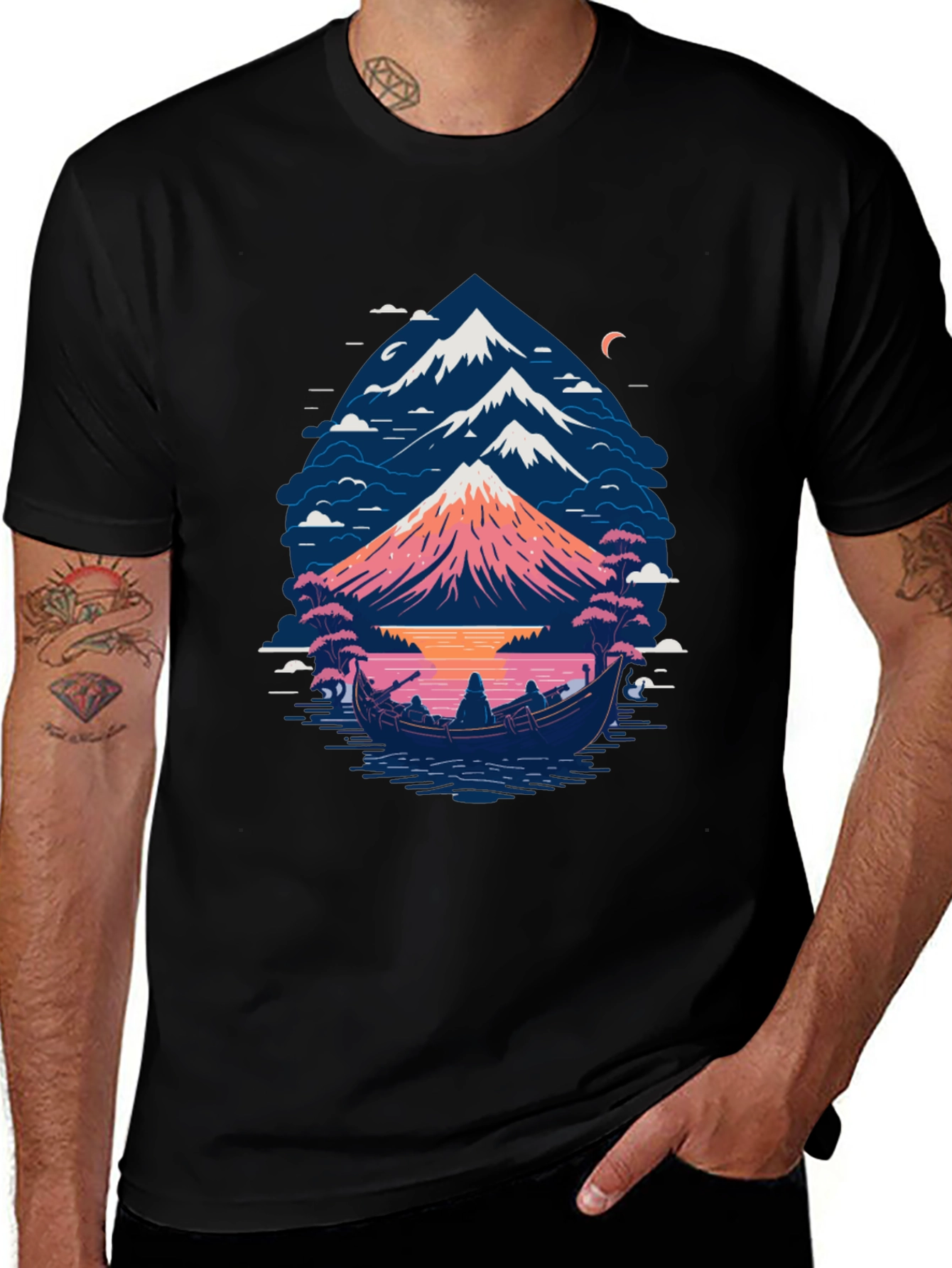 Variant 14 of Mountain Boat Graphic Tee - Nature Inspired Design