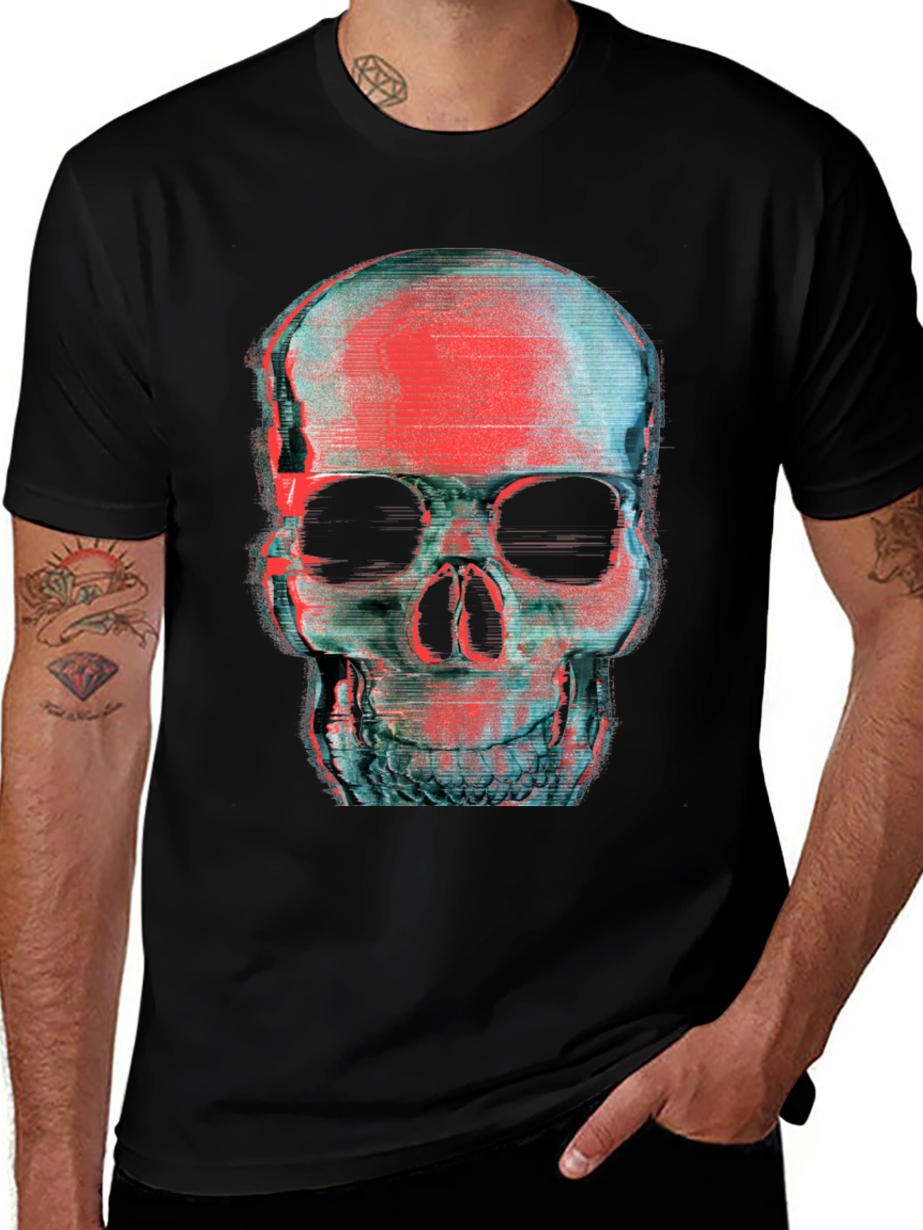 Variant 25 of Glitch Skull Graphic T-Shirt - Black