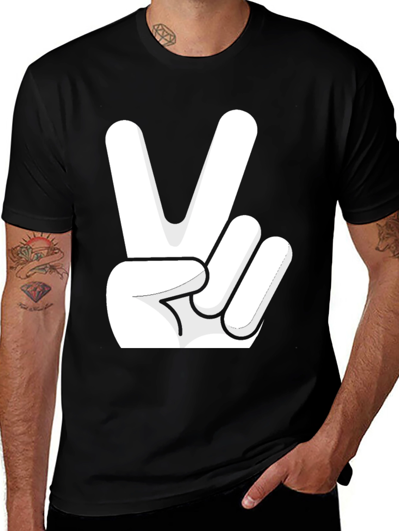 Variant 22 of Peace Sign Graphic Tee - Black Cotton Comfort