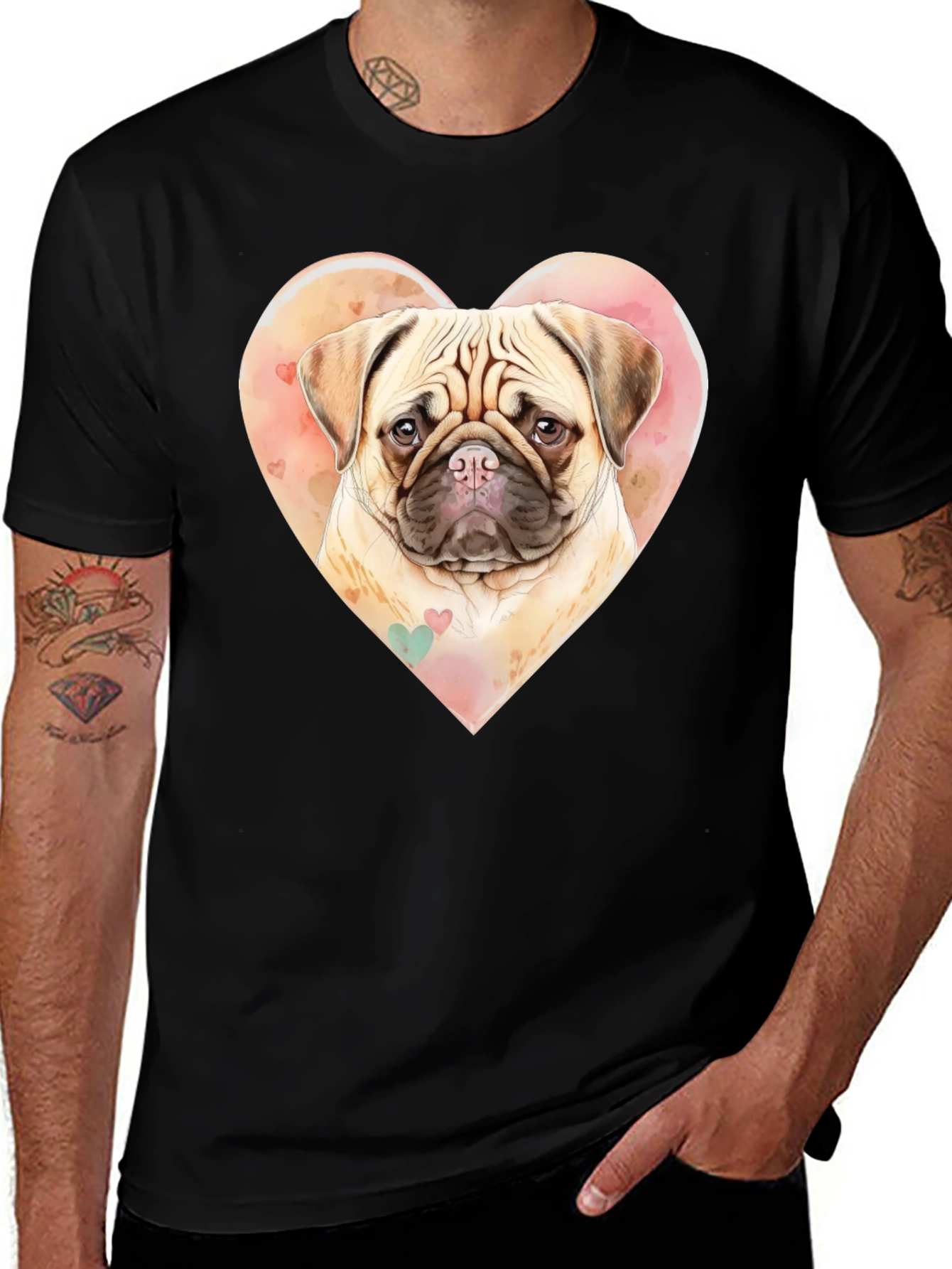 Pug Love Heart T-Shirt - Unique Dog Lover Tee
