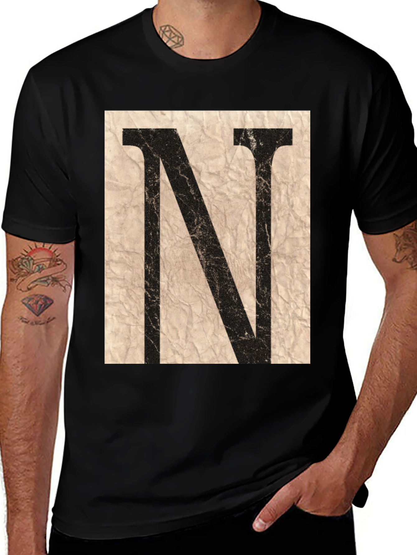 Variant 23 of Retro Letter N Graphic Tee - Classic Black T-Shirt