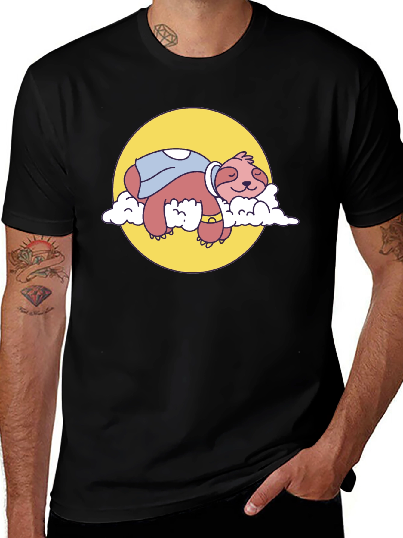 Variant 3 of Lazy Sloth Superhero T-Shirt - Black Cotton Tee