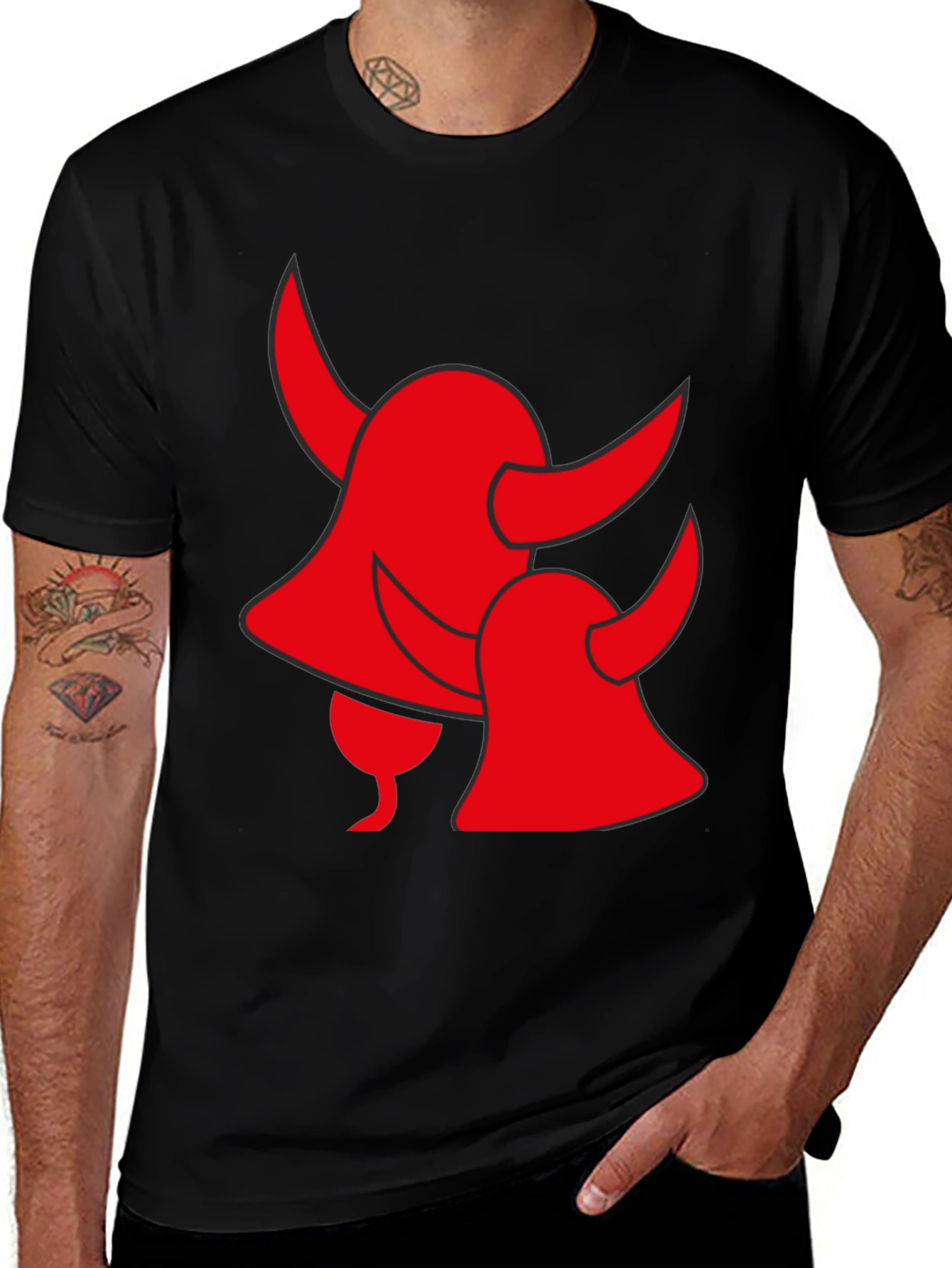 Variant 13 of Red Devil Horns Graphic Black T-Shirt
