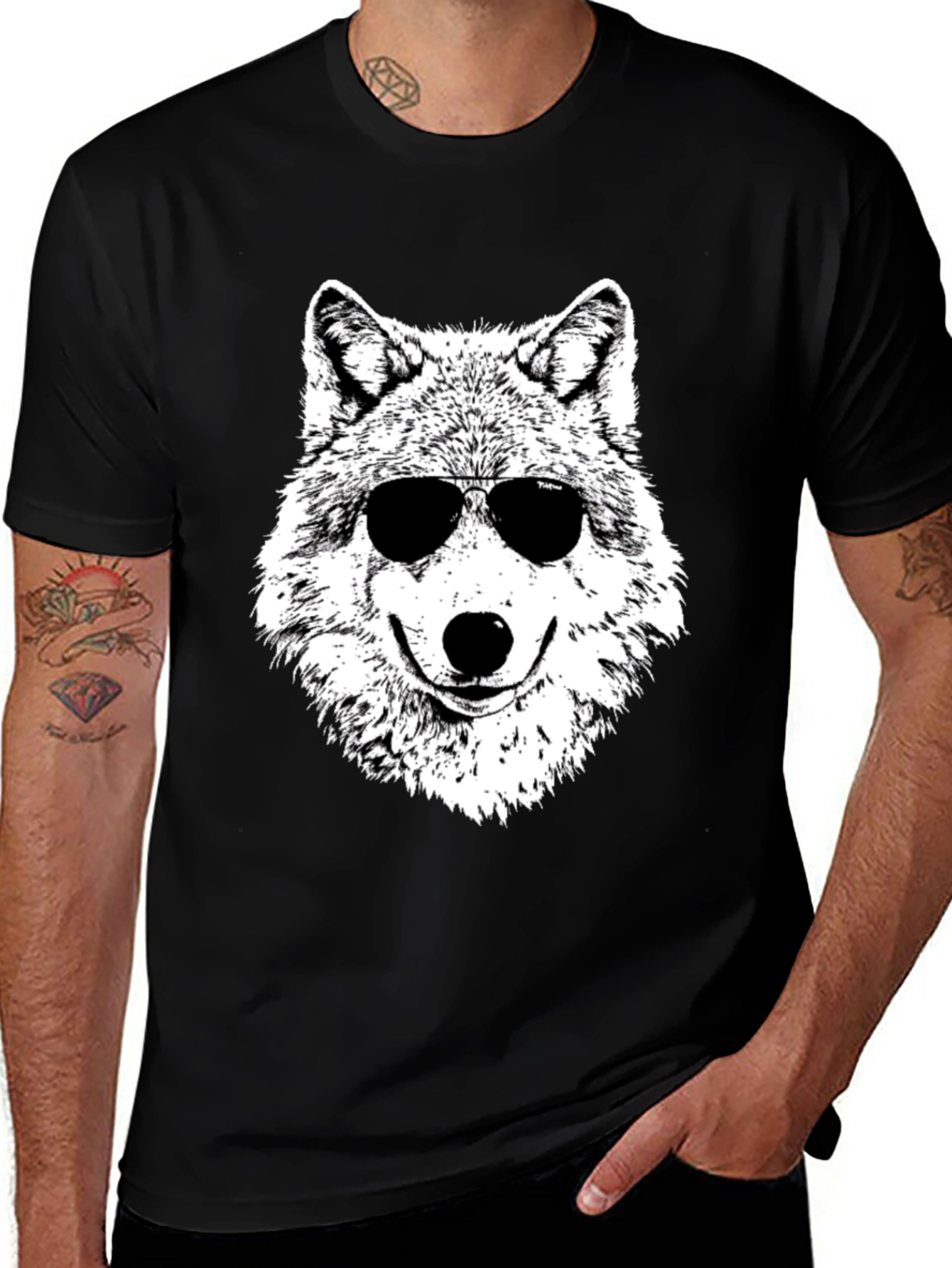 Variant 22 of Cool Wolf Graphic Tee - Black Cotton T-Shirt