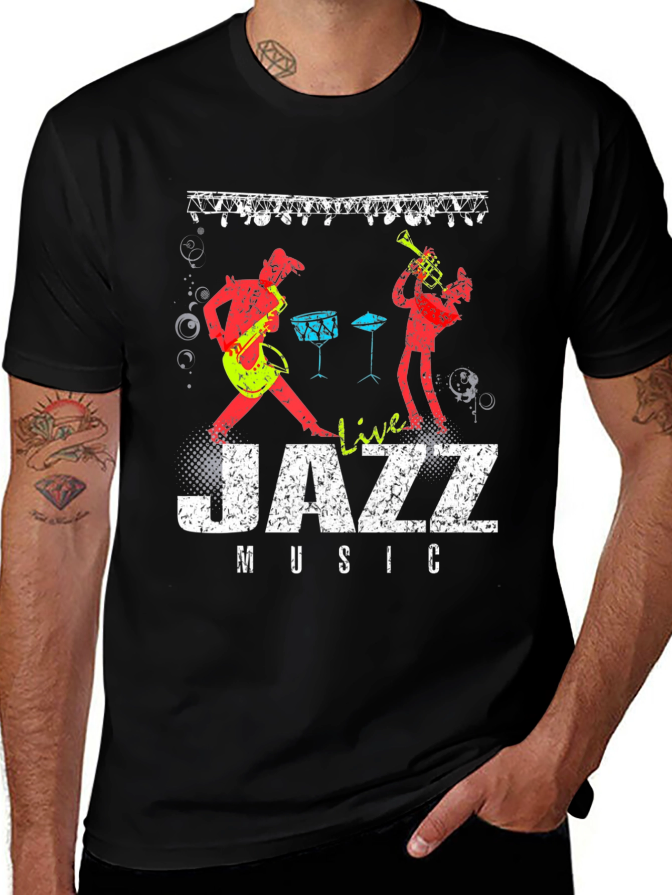 Variant 11 of Live Jazz Music Graphic Print Crew Neck T-Shirt