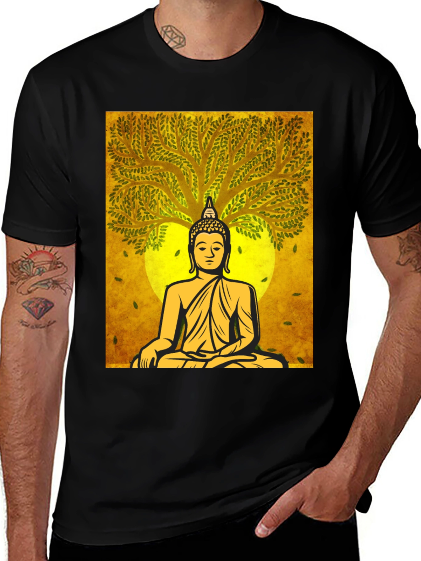 Buddha Tree Graphic T-Shirt - Meditative Style