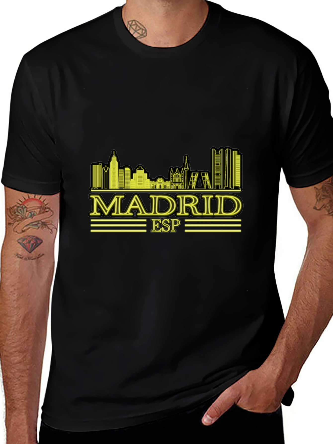 Madrid Spain Skyline T-Shirt - Black Cotton Tee
