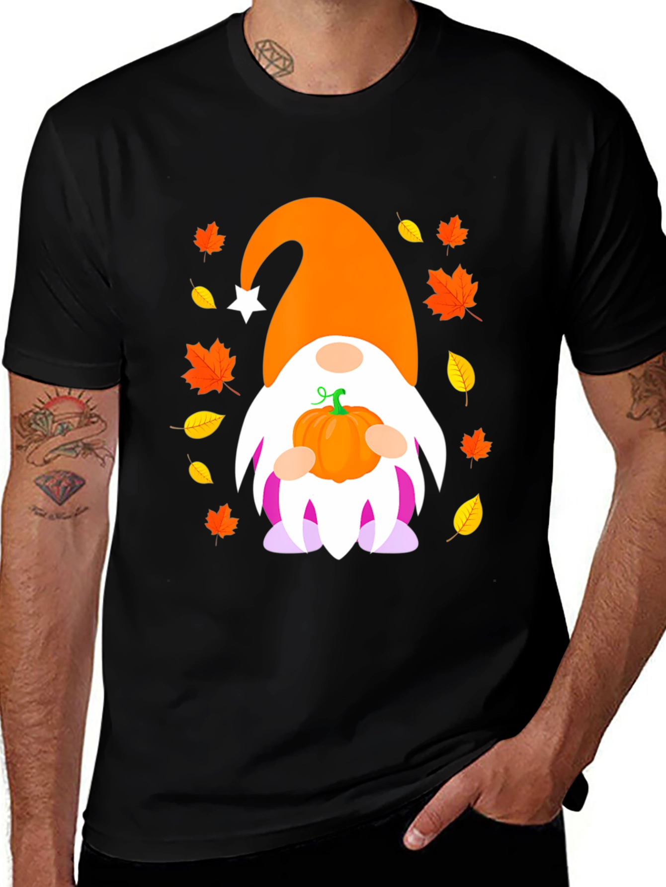 Variant 15 of Autumn Gnome T-Shirt - Pumpkin & Fall Leaves Design