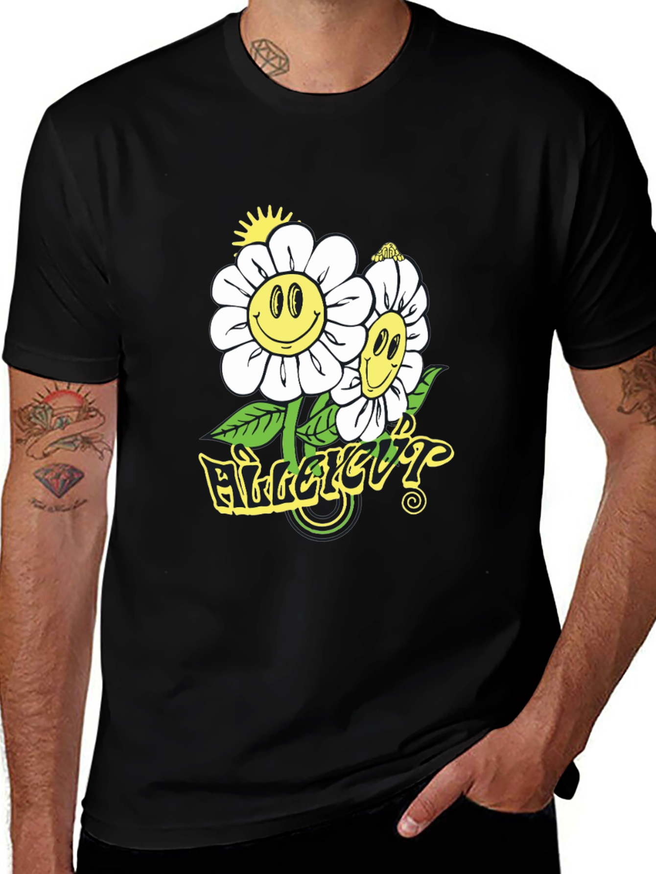 Variant 26 of Smiley Flower Graphic Black T-Shirt