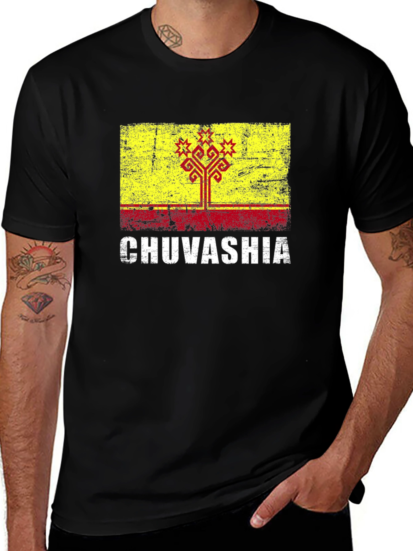Variant 23 of Chuvashia Flag T-Shirt - Distressed Graphic Tee