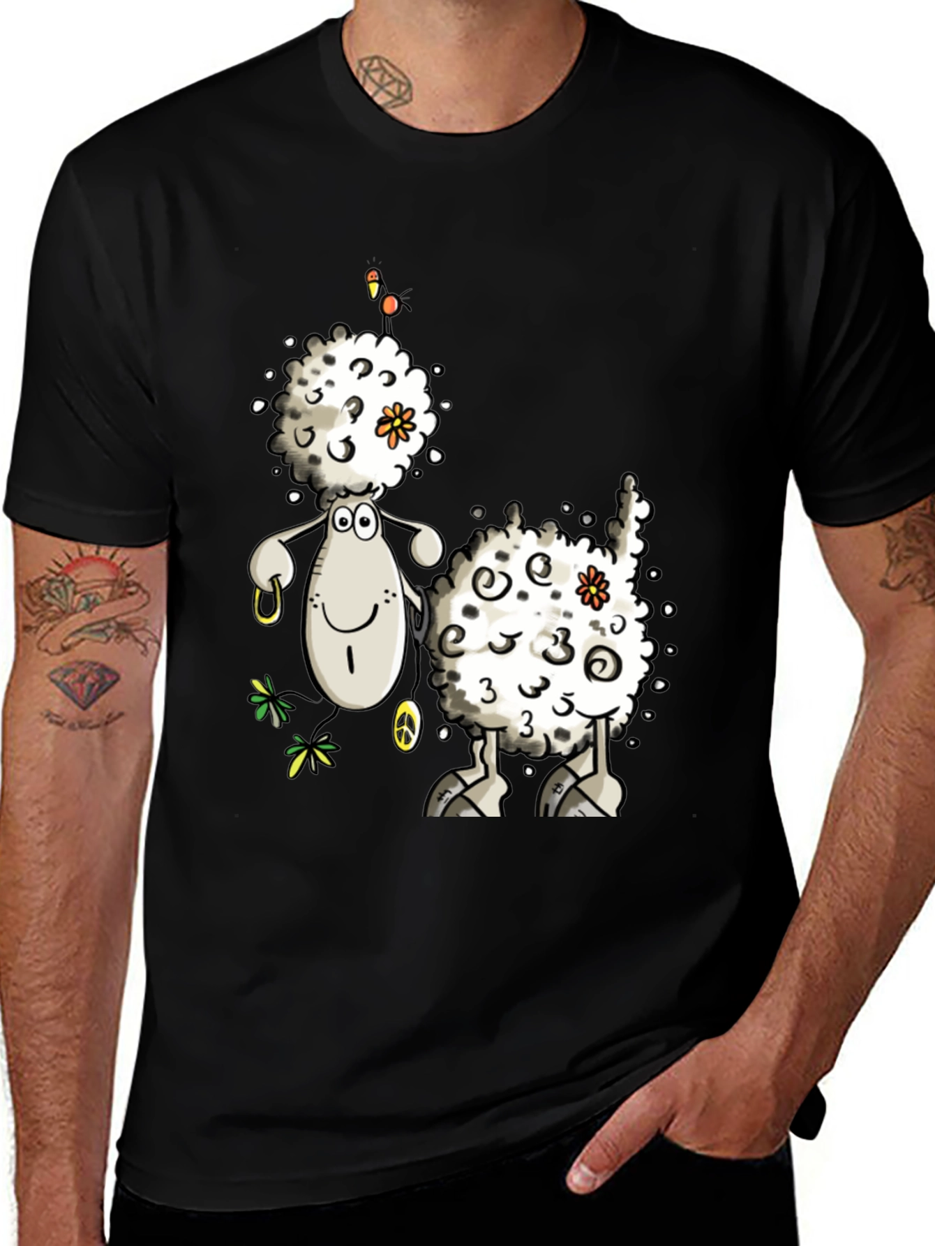Variant 2 of Peace Sheep Graphic Tee - Unique Cartoon Design