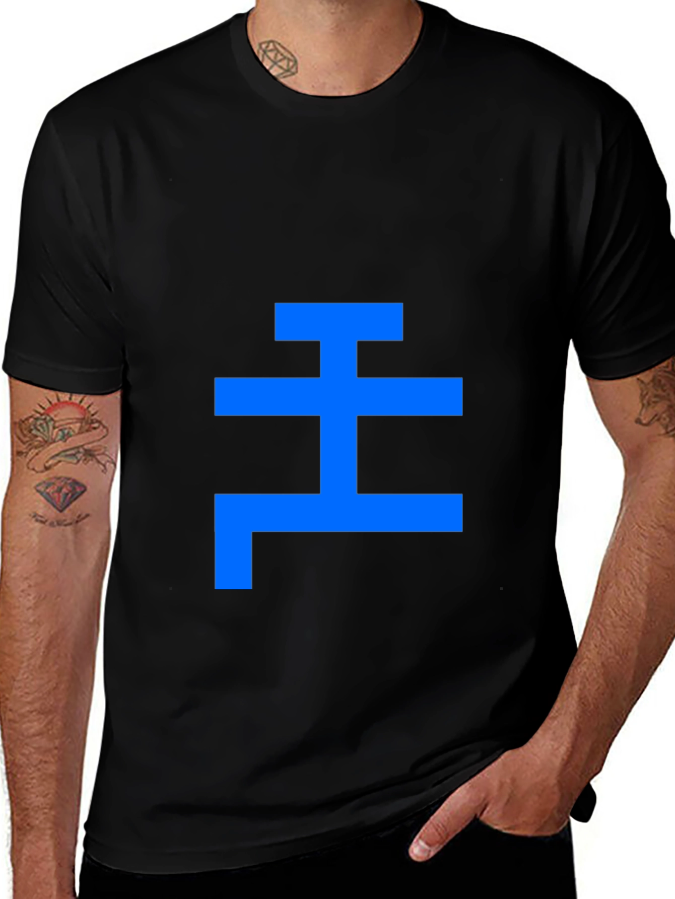 Geometric Blue Symbol Black T-Shirt