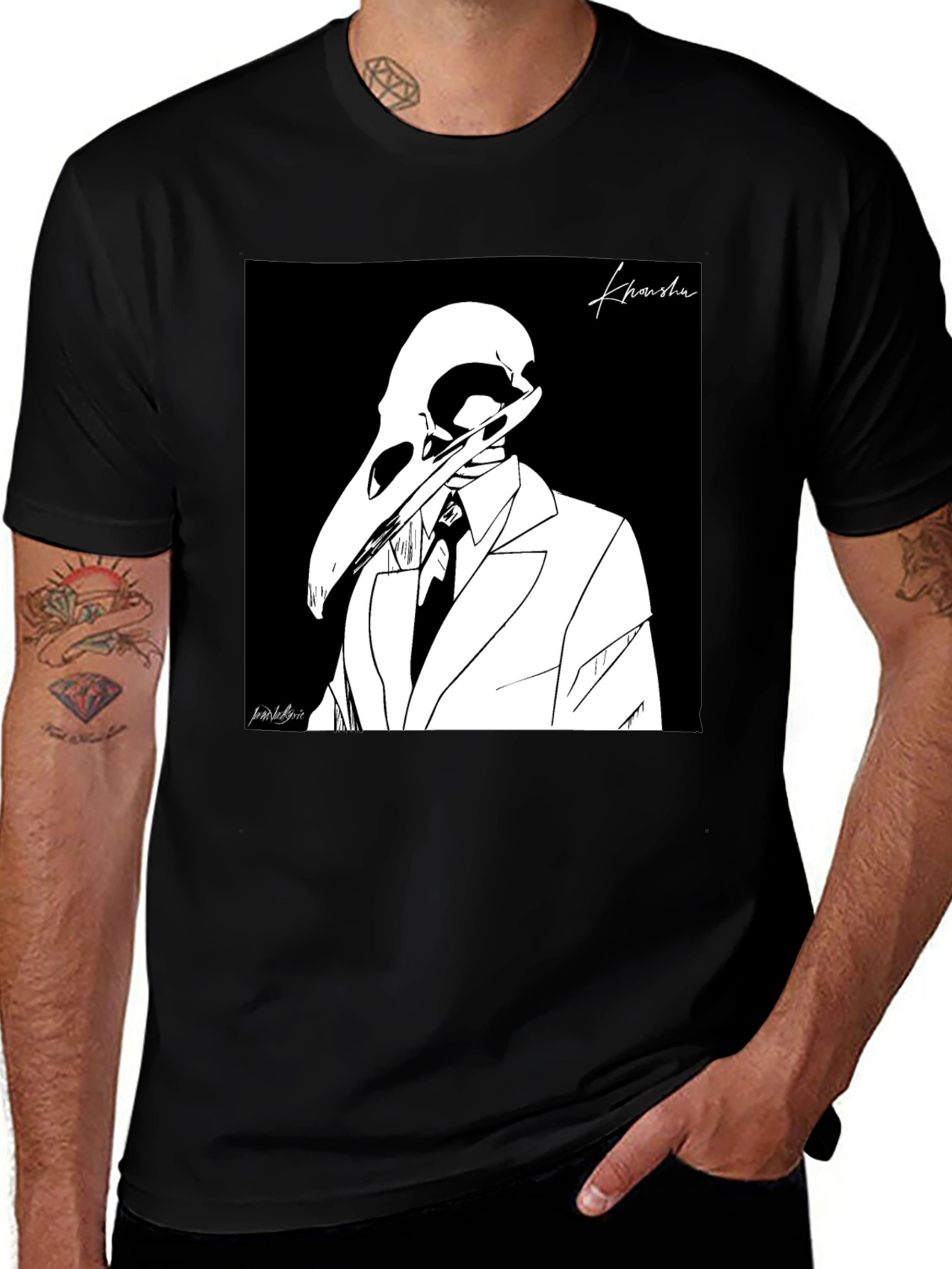 Variant 25 of Abstract Bird Skull Graphic Tee - Black