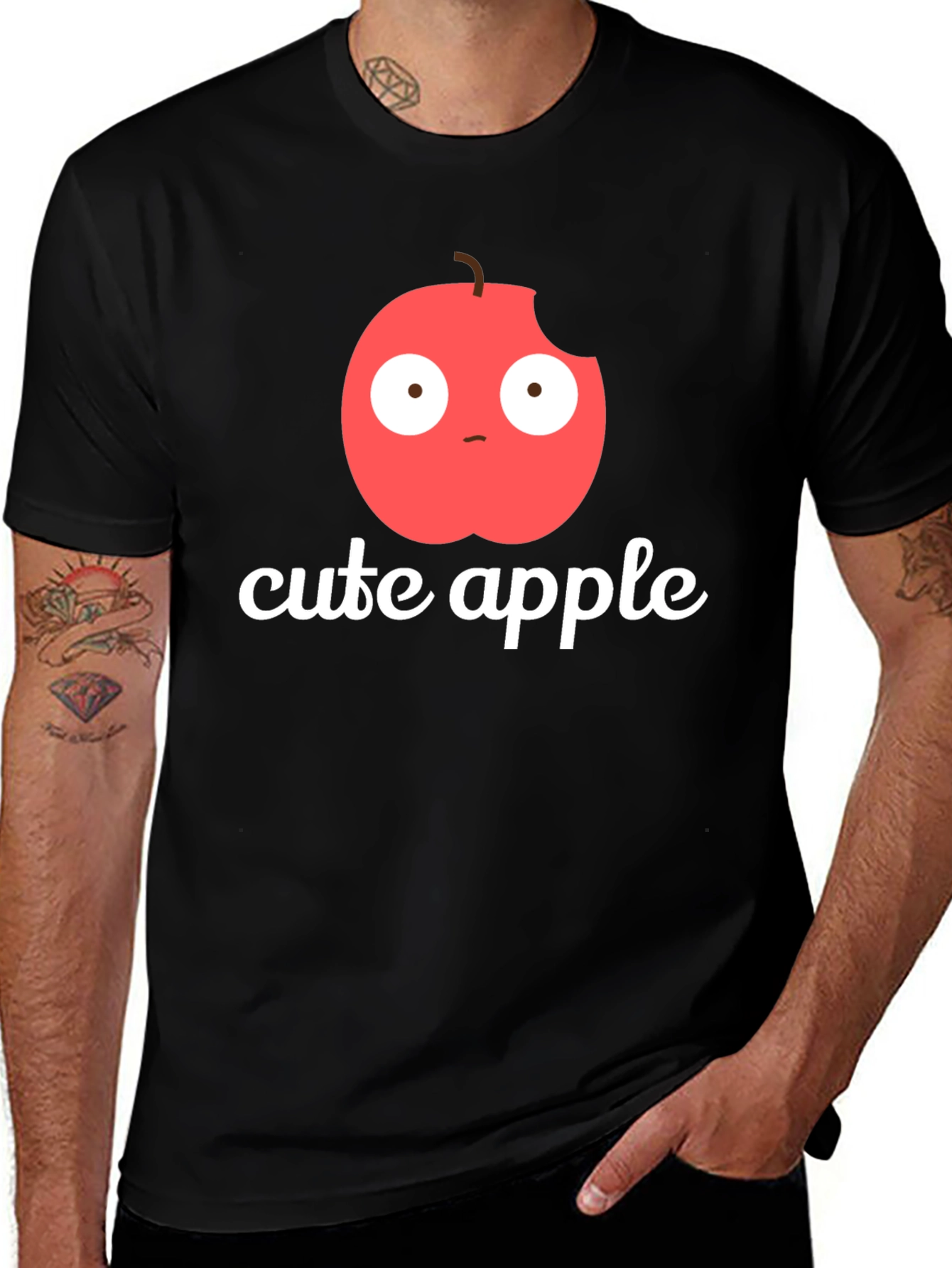 Variant 4 of Cute Apple Graphic Print T-Shirt -  Men's Black Tee