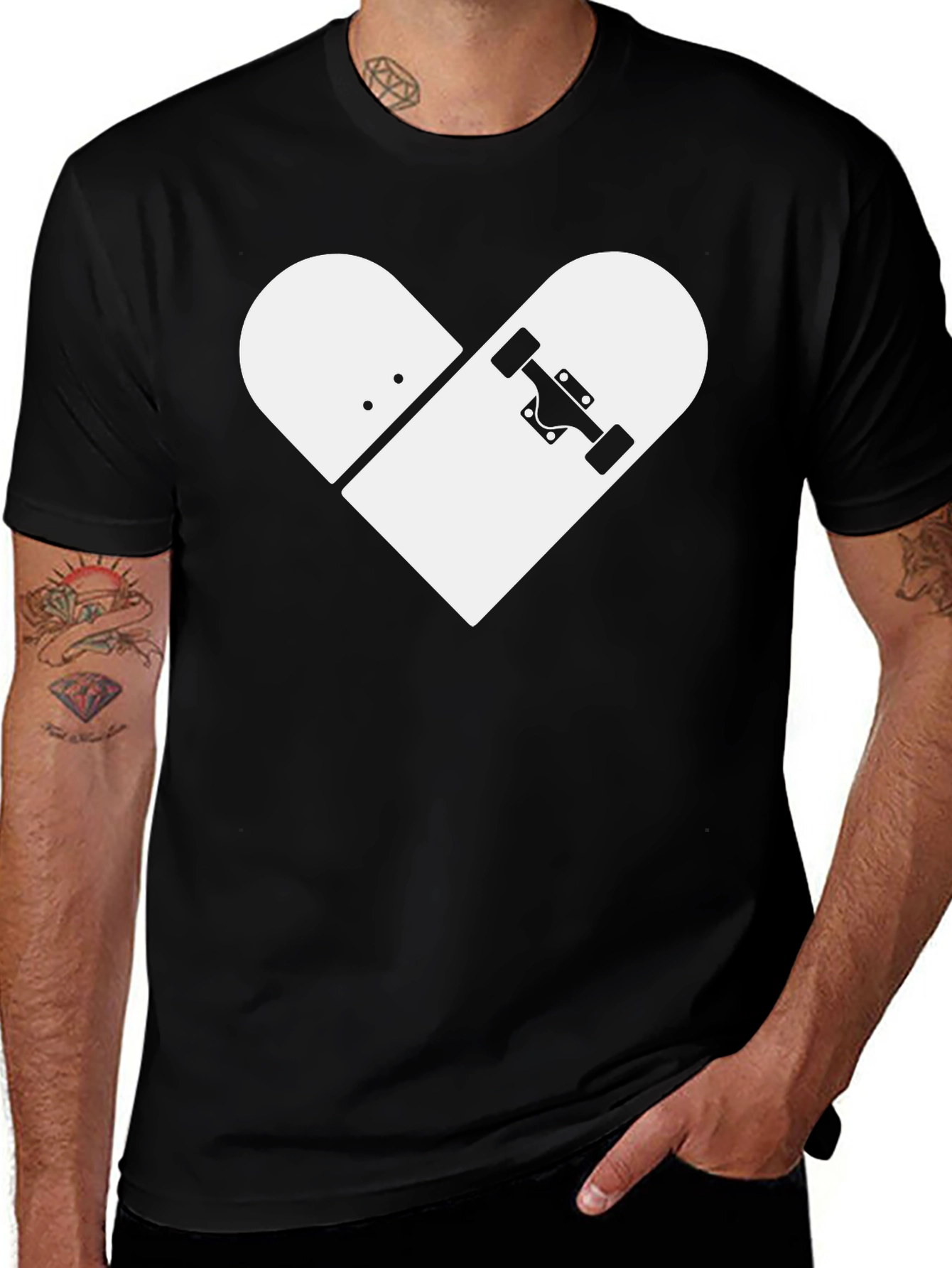 Variant 5 of Skateboard Heart Graphic Tee - Black