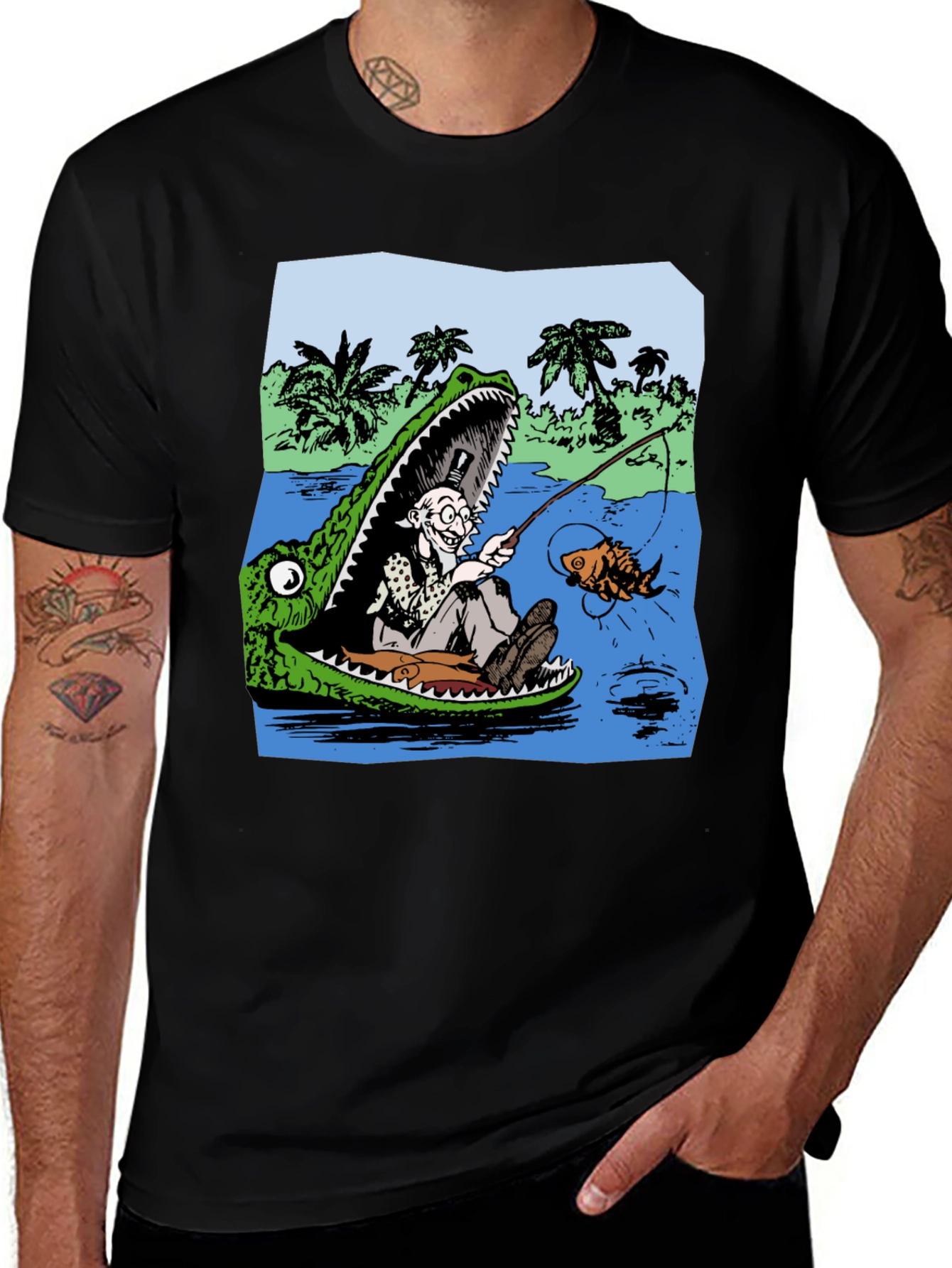 Variant 7 of Crocodile Fisherman Graphic Tee