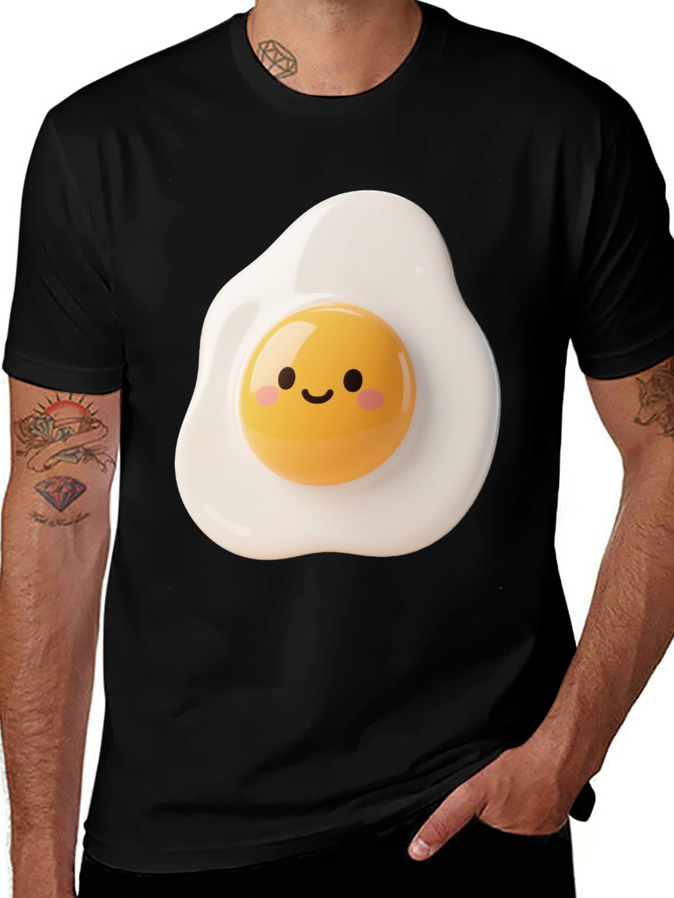 Variant 28 of Cute Fried Egg Graphic Tee - Black Unisex T-Shirt