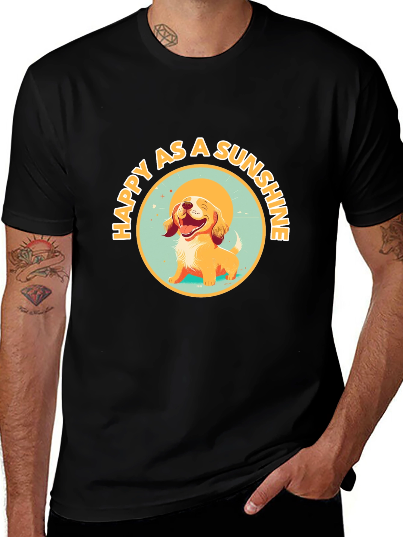 Black Happy as a Sunshine Dog Graphic Tee main image