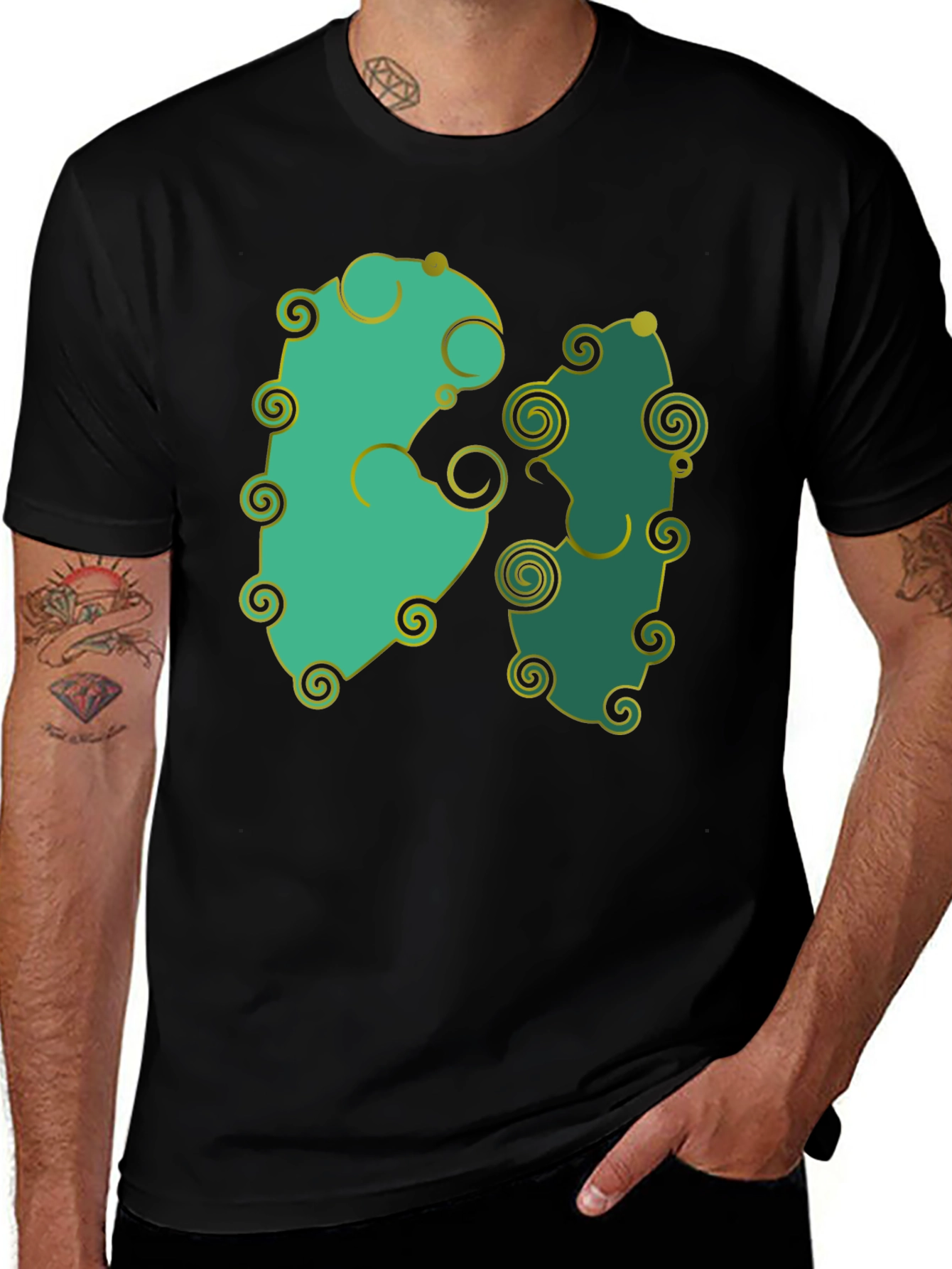 Variant 7 of Whimsical Swirl Design Black T-Shirt