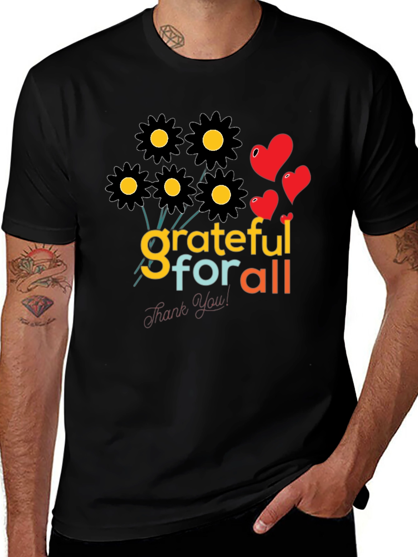 Variant 23 of Grateful For All Graphic Black T-Shirt