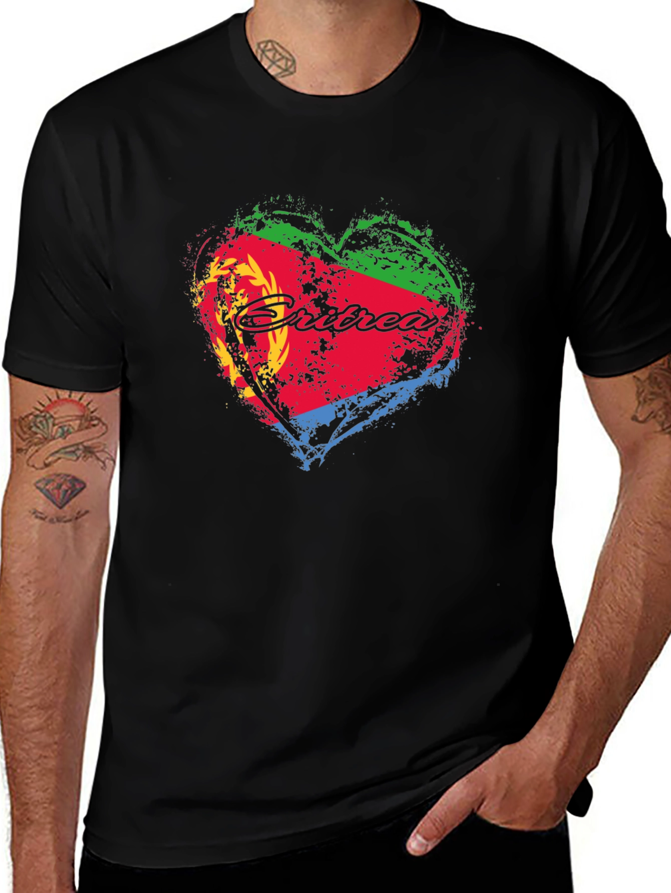 Eritrea Flag Heart Graphic T-Shirt - Black