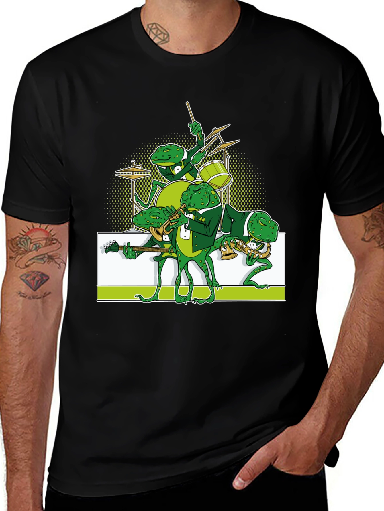 Variant 25 of Frog Band Graphic Tee - Black Casual T-Shirt