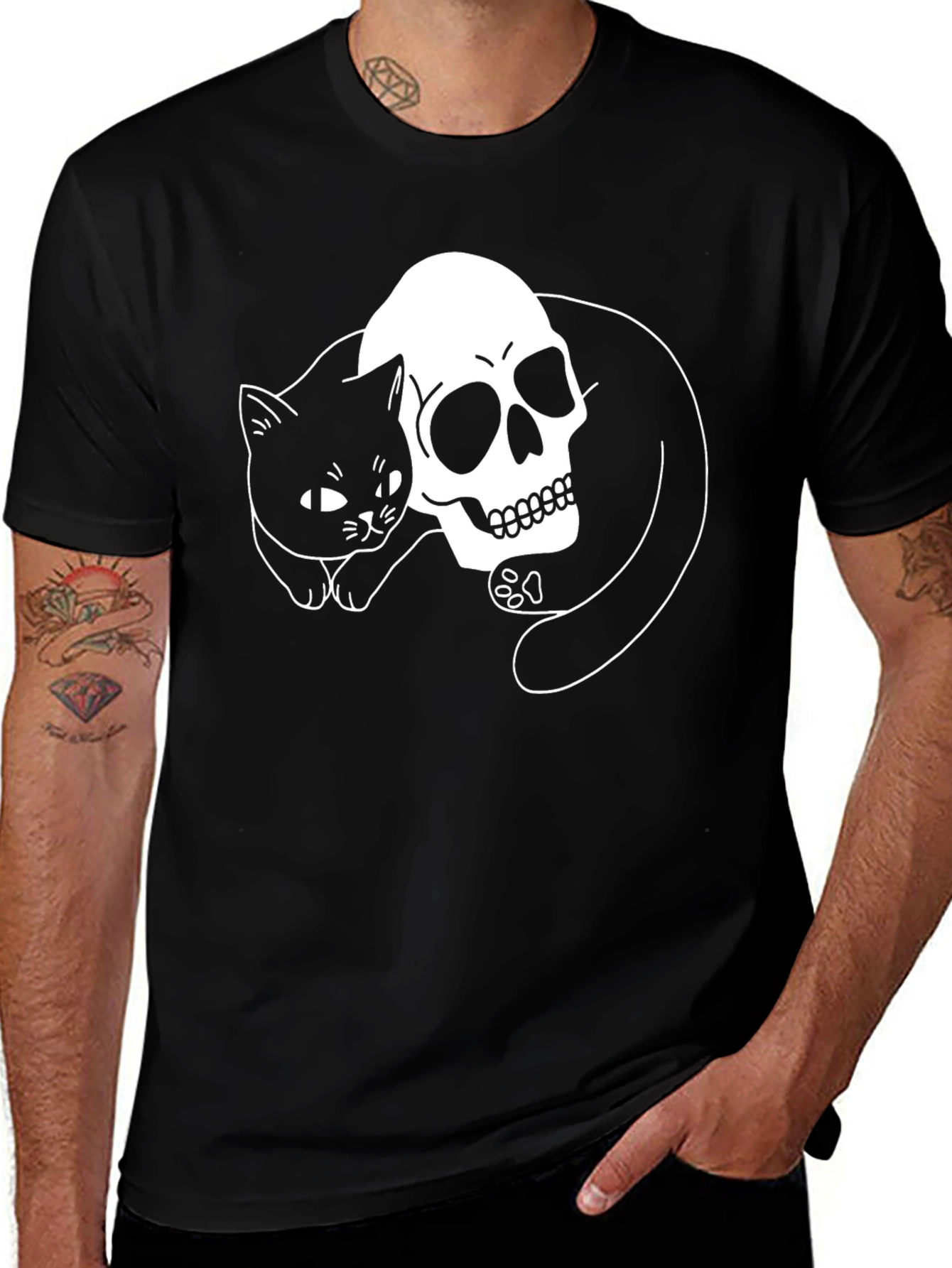 Variant 25 of Skull & Cat Graphic T-Shirt - Black