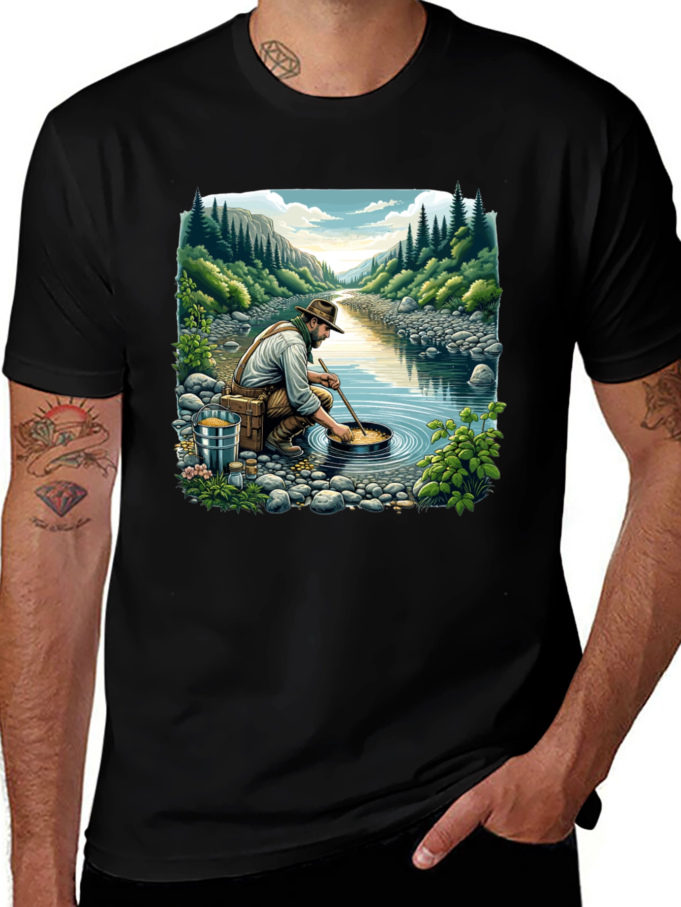 Variant 30 of Gold Panning Graphic Tee - Nature Adventure Shirt