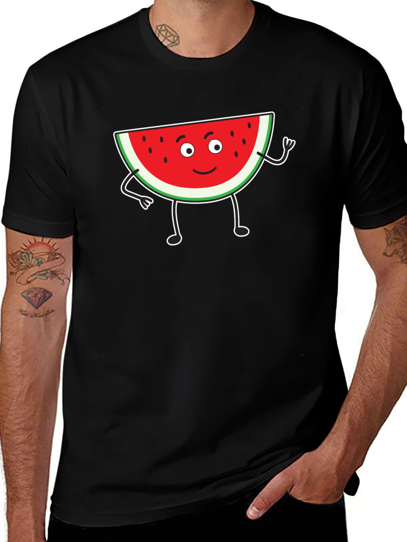 Variant 15 of Cartoon Watermelon Graphic Black T-Shirt