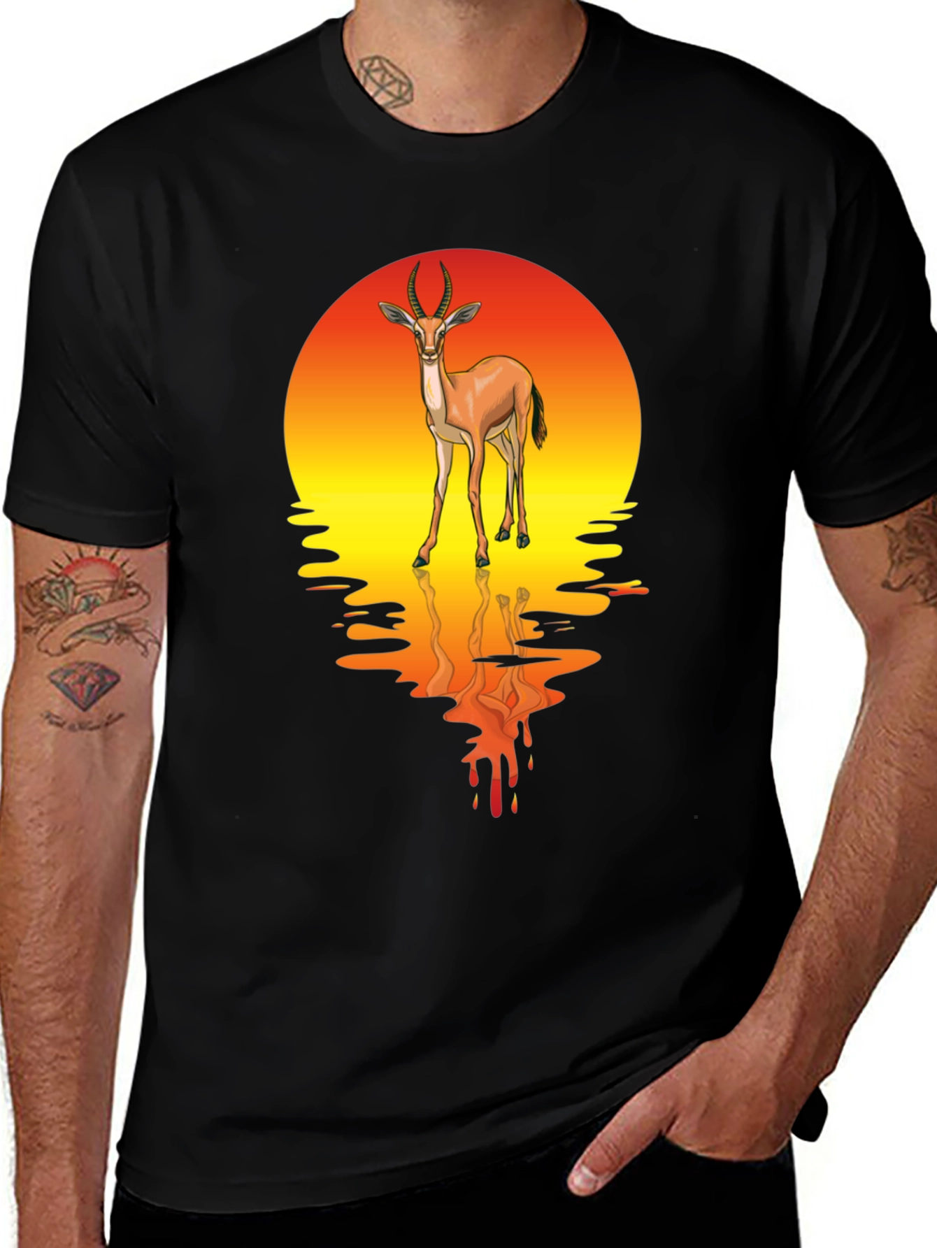 Variant 24 of Sunset Gazelle Graphic Tee - Black Casual T-Shirt