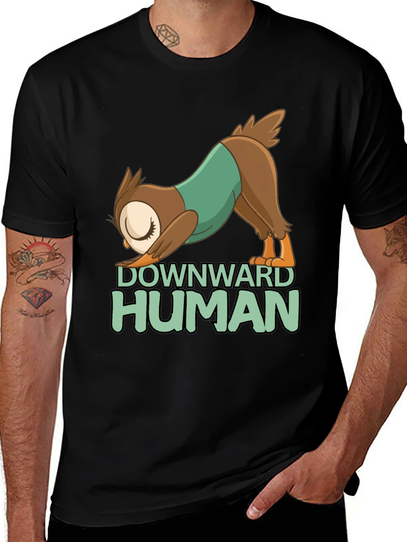 Variant 4 of Downward Human Yoga Owl T-Shirt - Fun Graphic Tee
