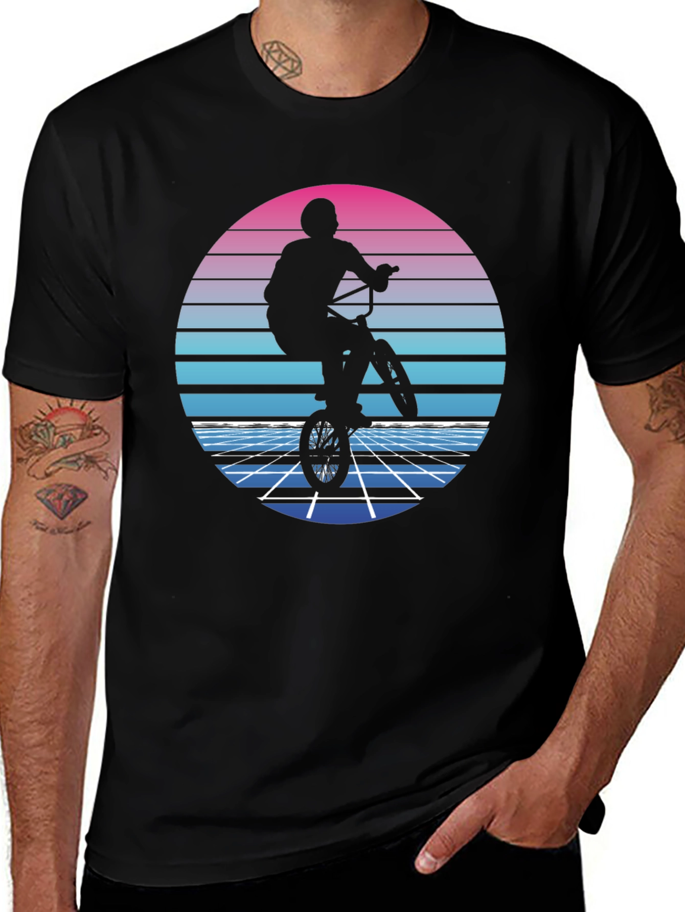 Retro BMX Rider T-Shirt - Synthwave Style