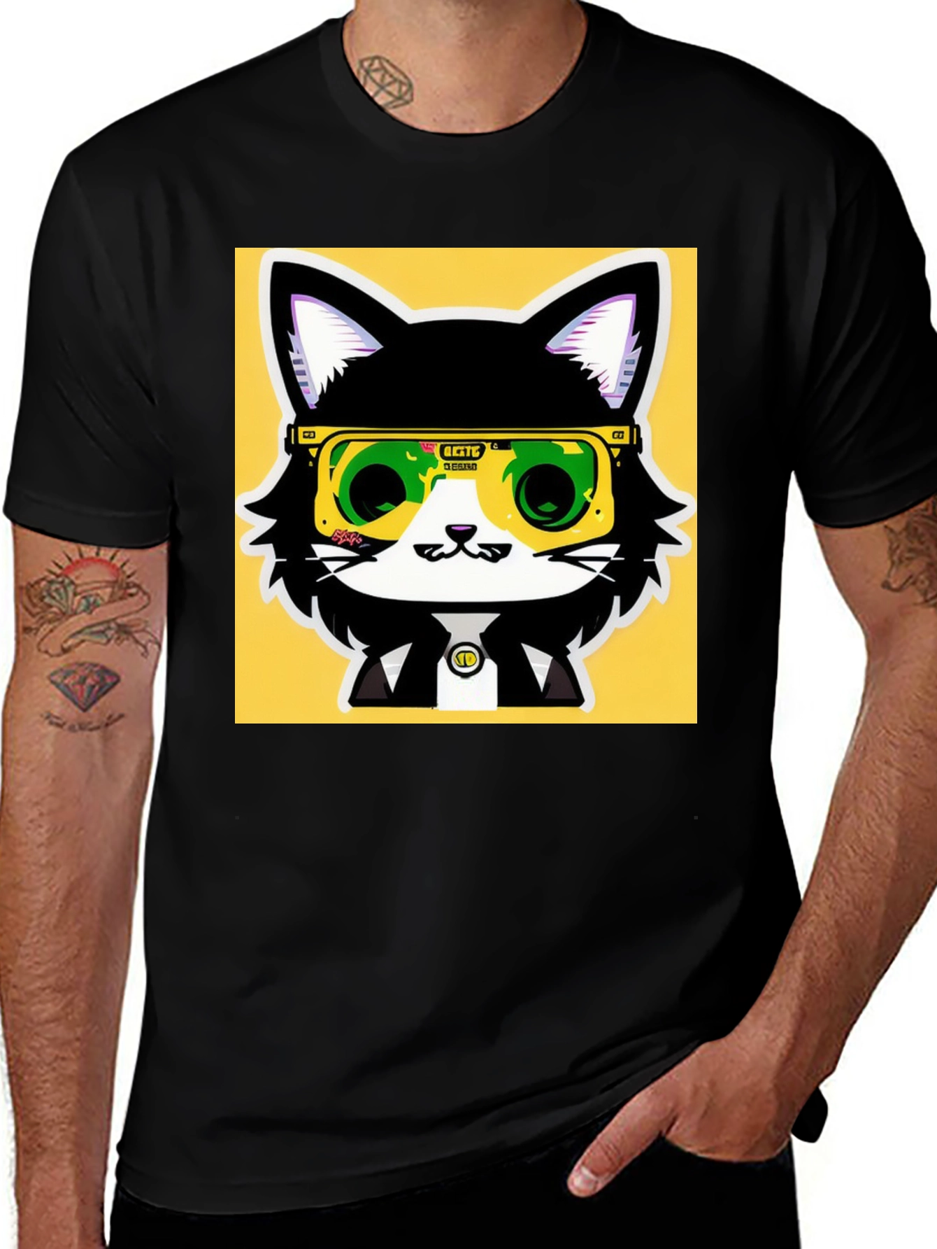 Variant 9 of Cool Cat Graphic Tee - Funky Cartoon Style