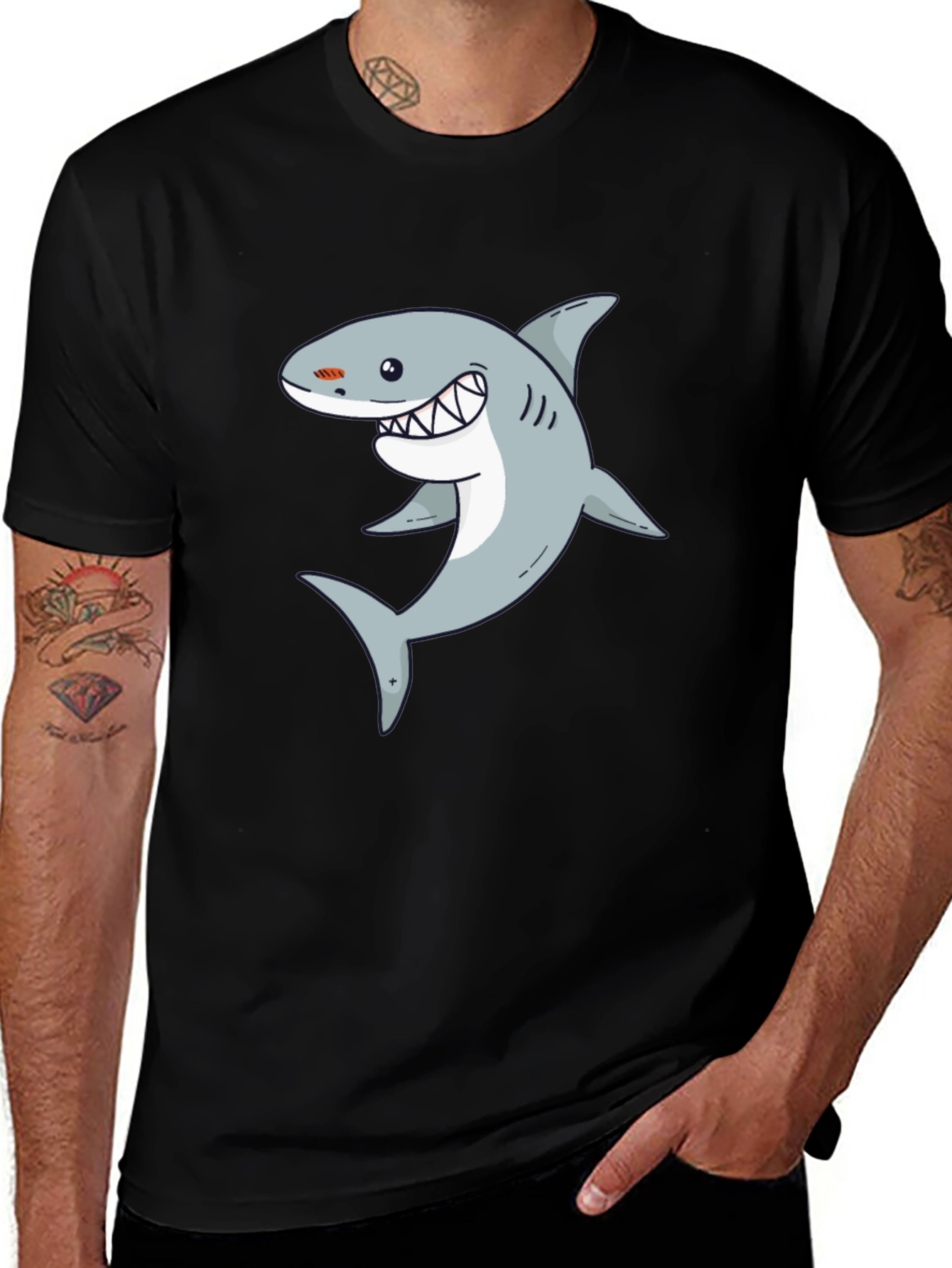 Variant 7 of Shark Graphic Tee - Men's Black Cotton T-Shirt
