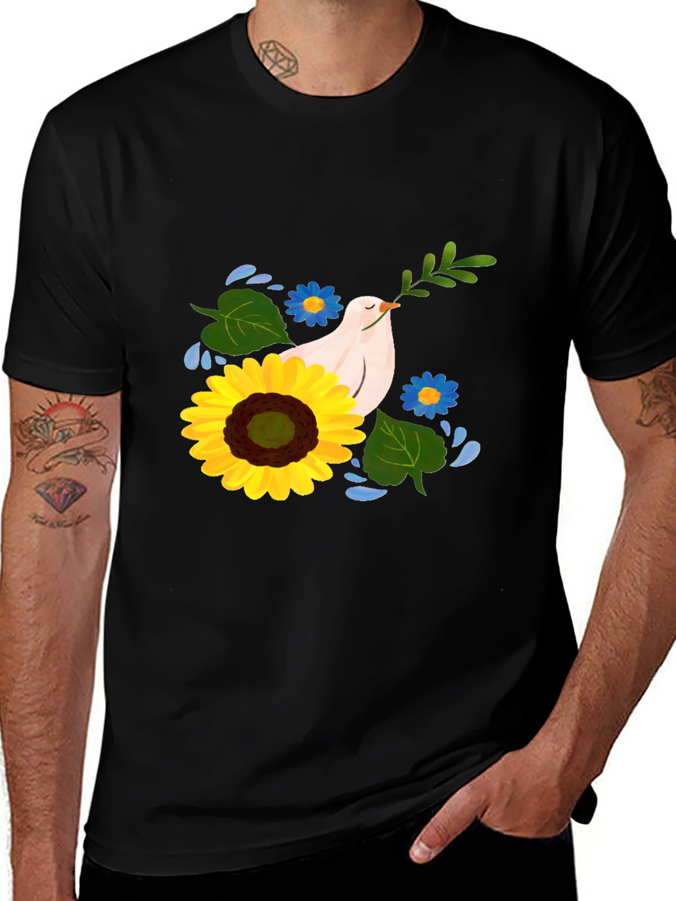 Variant 28 of Peace Dove Sunflower Graphic Tee - Black