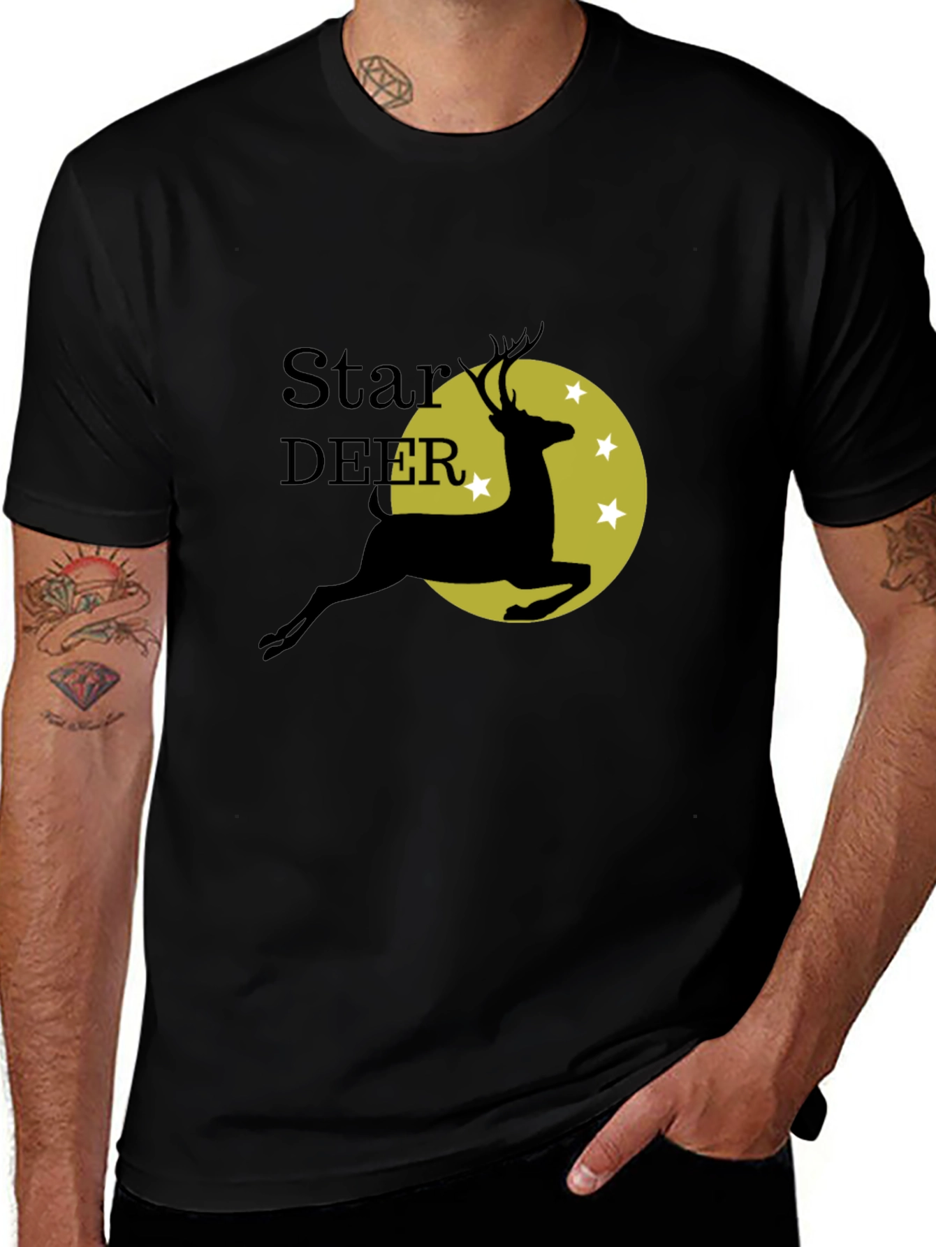 Variant 3 of Star Deer Graphic Tee - Black Cotton Blend