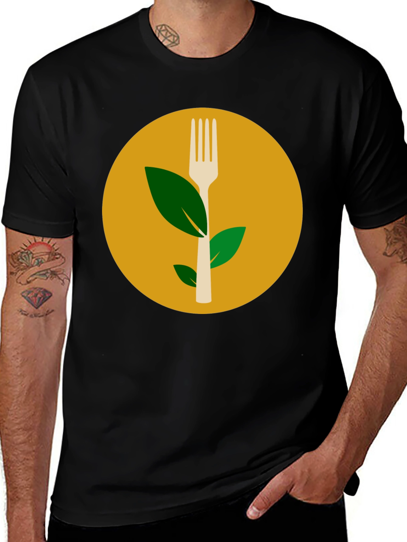 Variant 30 of Vegan Fork & Leaf Black T-Shirt
