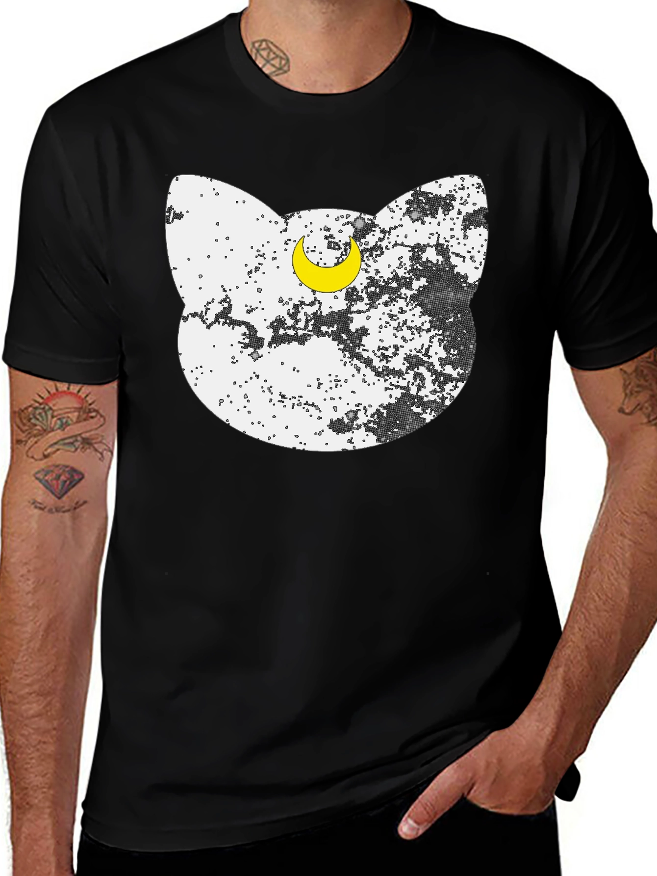 Variant 26 of Cat Moon Graphic T-Shirt - Black