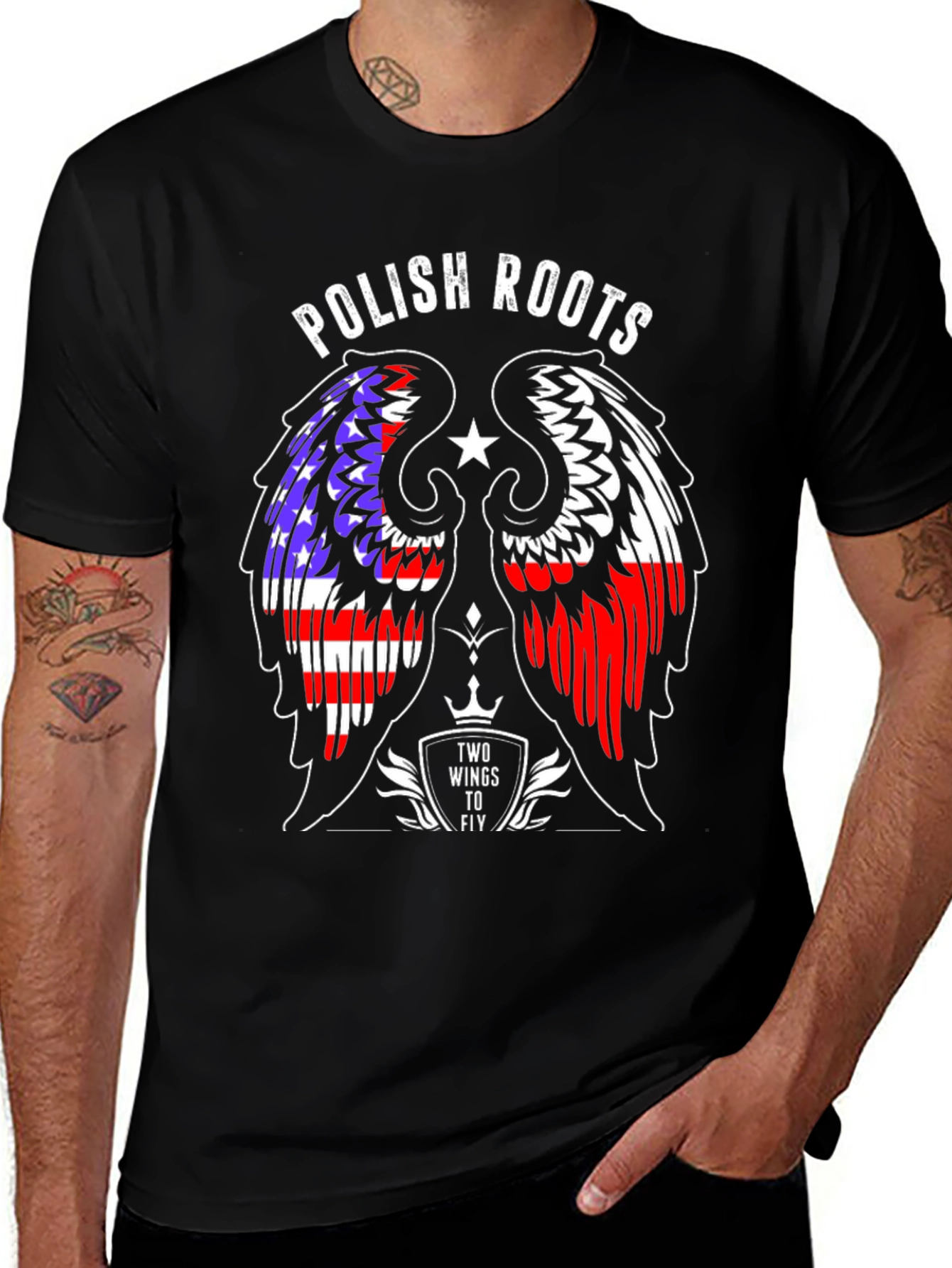 Polish Roots Wings USA and Poland Flag T-Shirt
