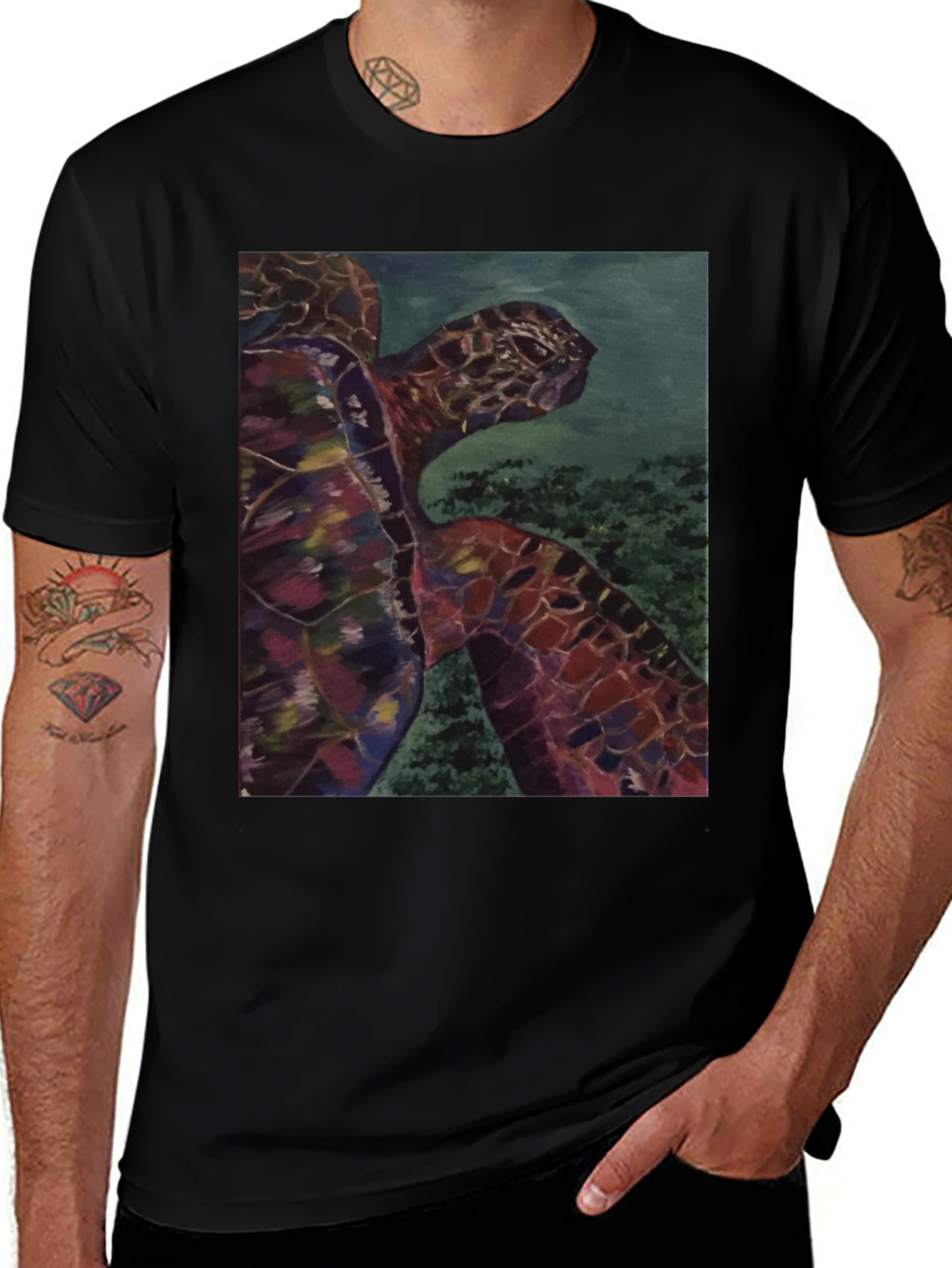 Variant 5 of Sea Turtle Graphic Tee - Black Cotton Casual Shirt