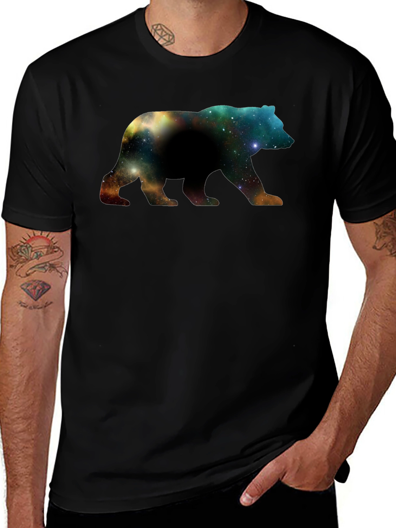 Variant 10 of Galaxy Bear Graphic Black T-Shirt