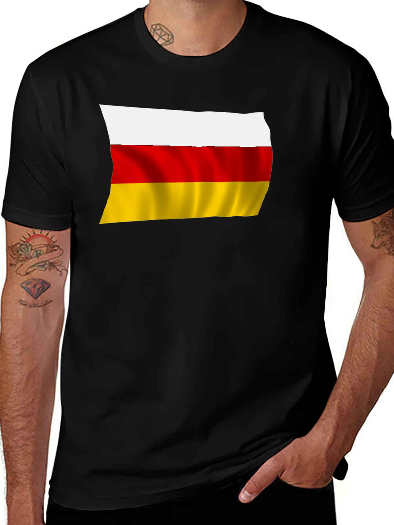 Variant 26 of South Ossetia Flag T-Shirt - Black Crew Neck