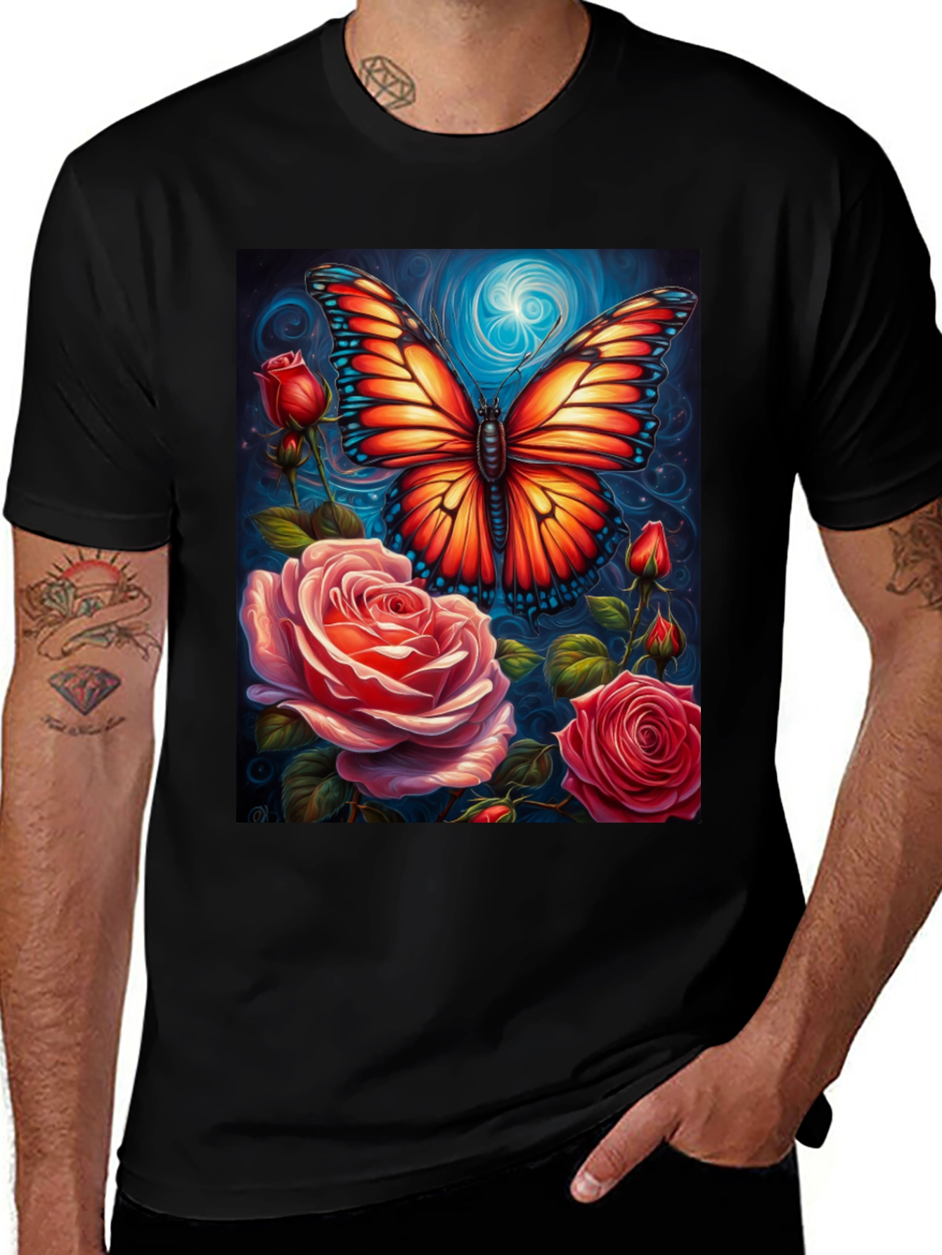 Variant 20 of Butterfly Roses Graphic Tee - Black T-Shirt