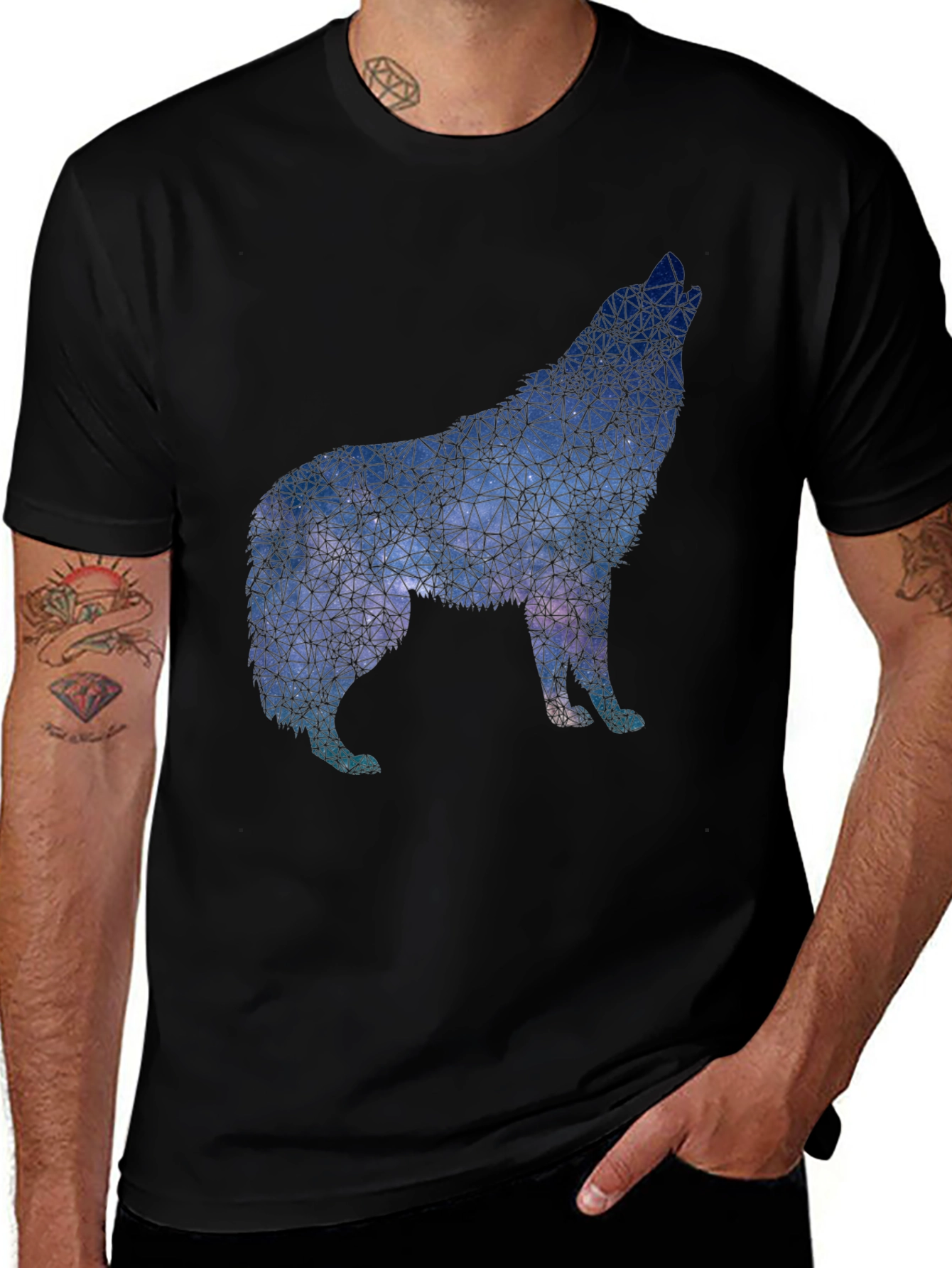 Variant 18 of Geometric Wolf Graphic Tee - Black