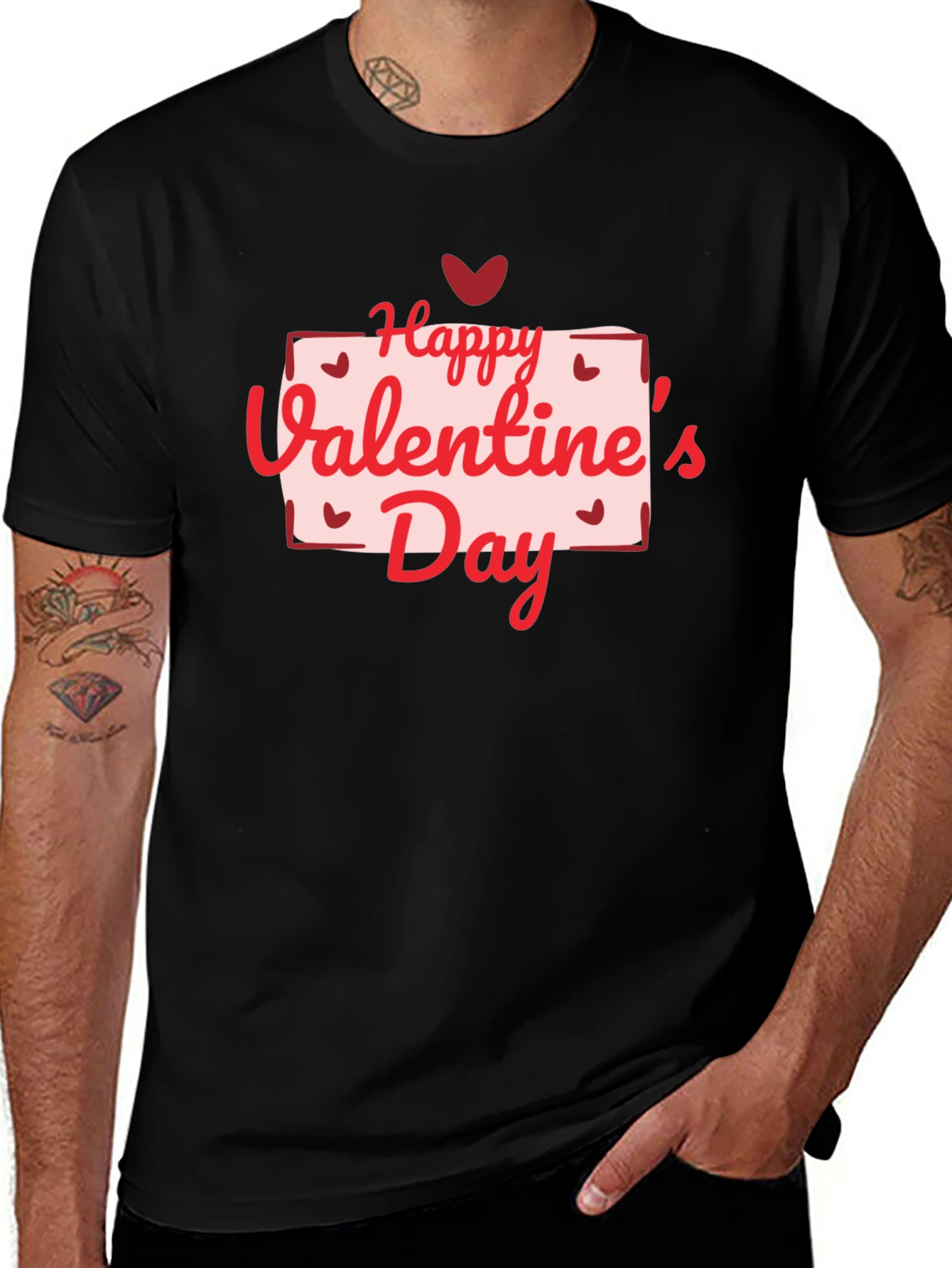 Black Happy Valentine's Day Graphic Black T-Shirt main image