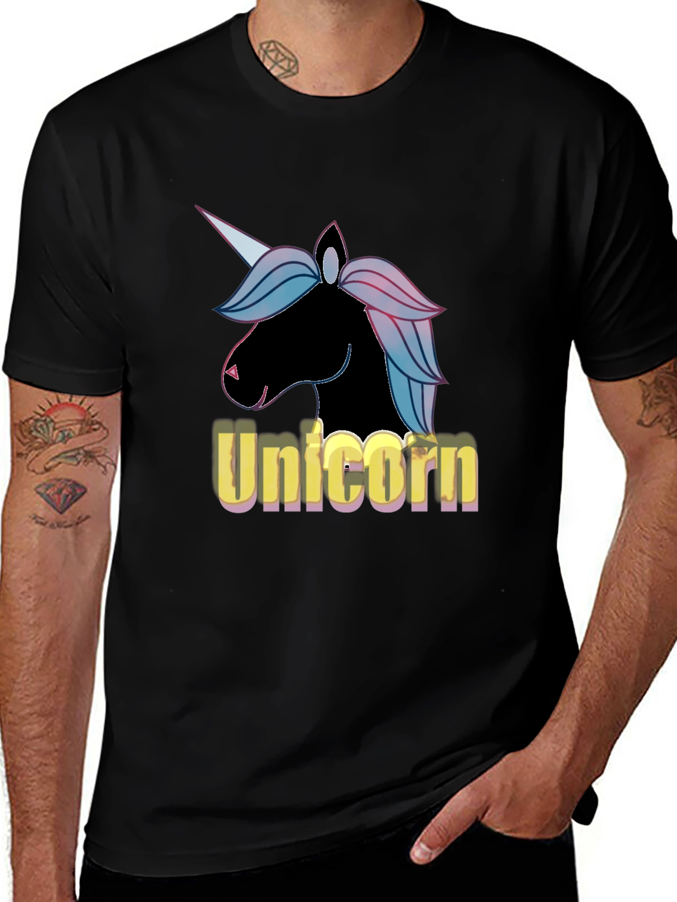 Variant 25 of Unicorn T-Shirt - Black Crew Neck Graphic Tee