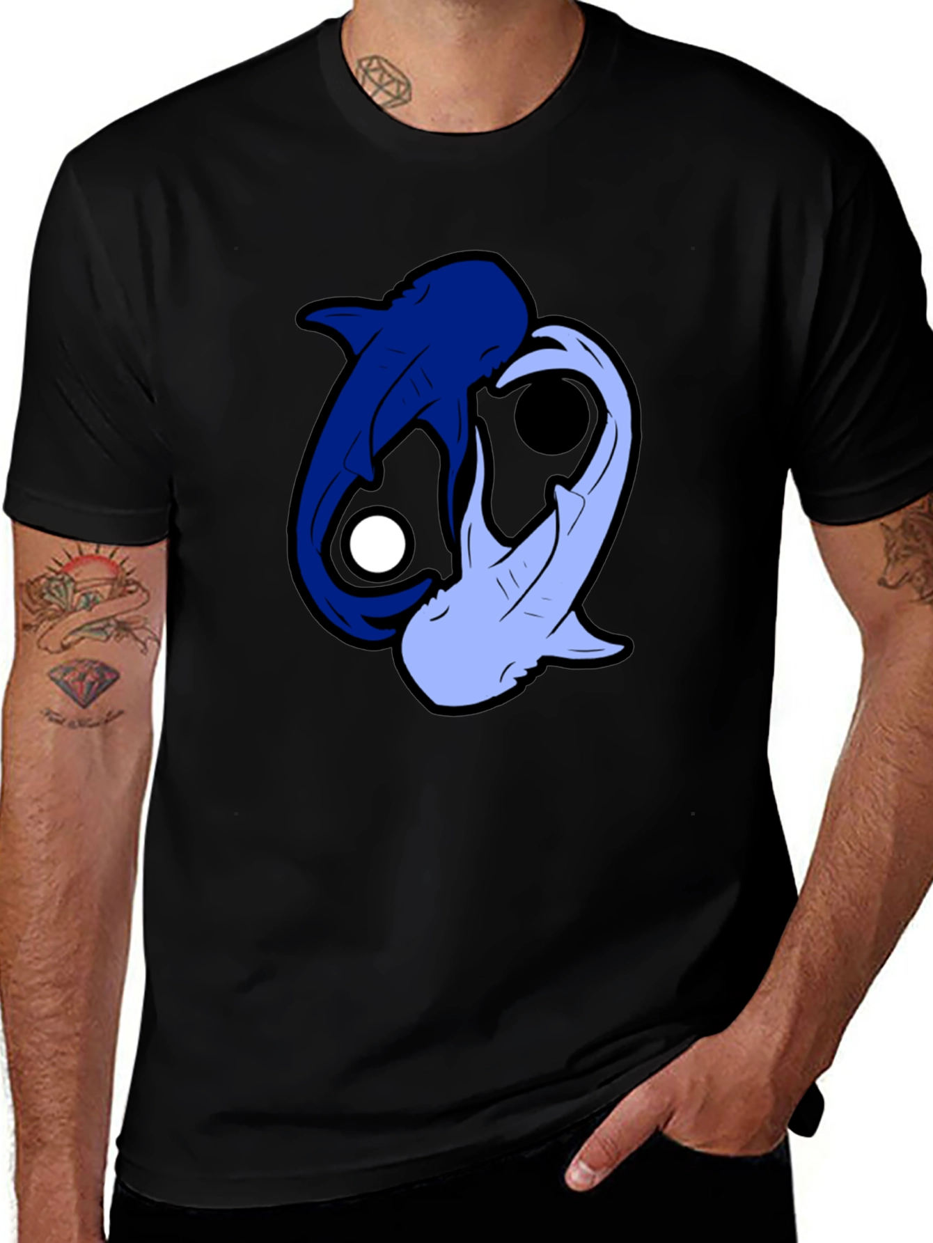 Variant 19 of Yin Yang Sharks Black T-Shirt