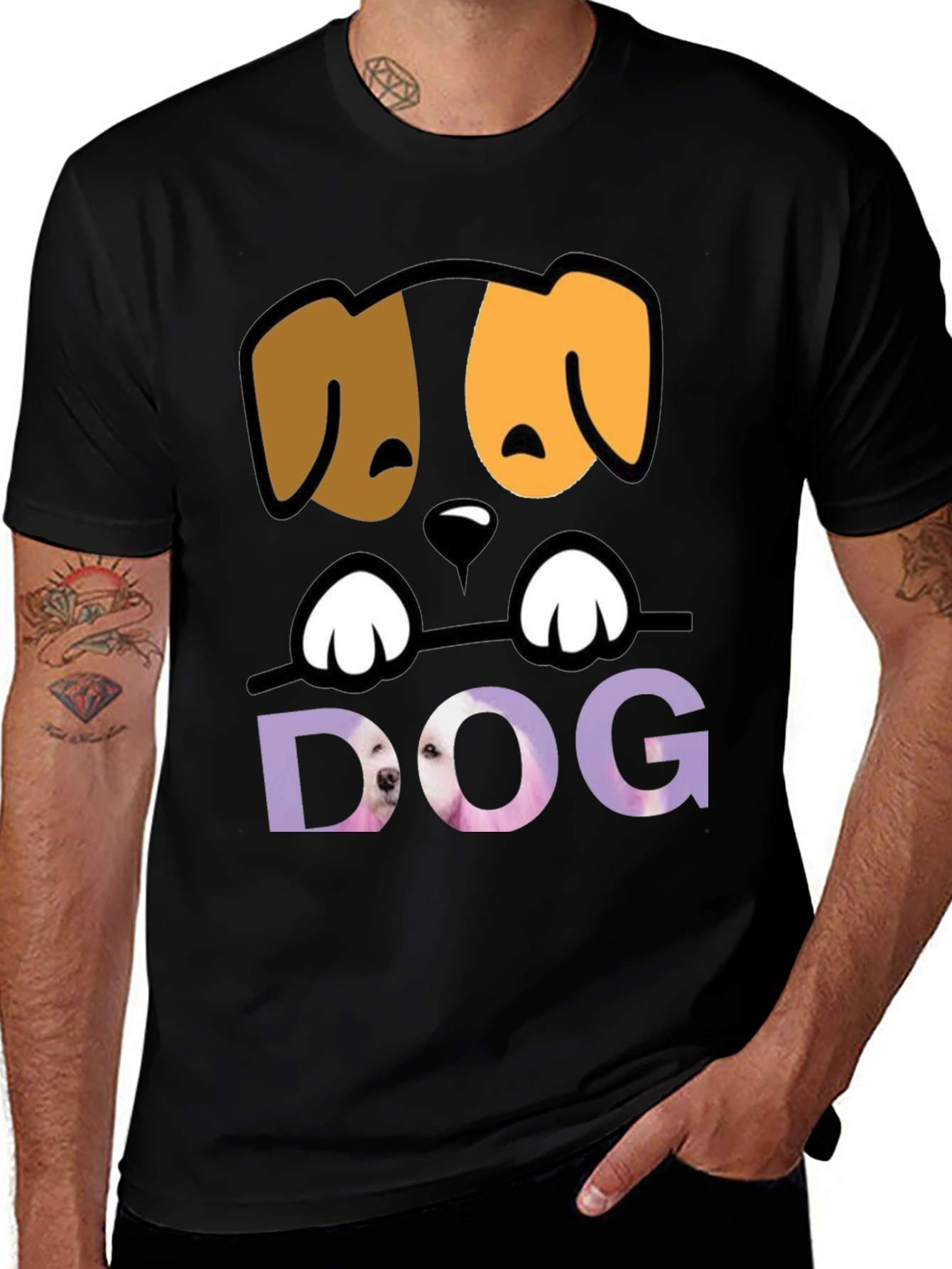 Variant 11 of Cute Dog Graphic Tee - Men's Black T-Shirt