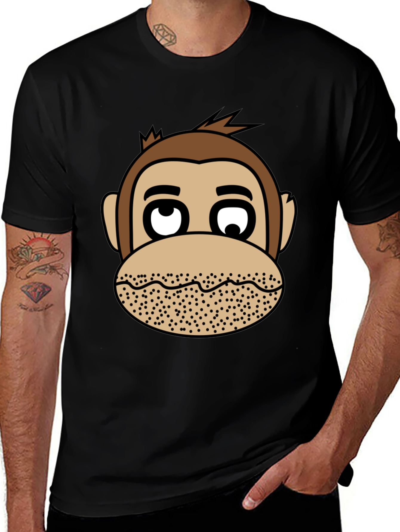 Variant 22 of Funny Monkey Face Graphic Print Black T-Shirt