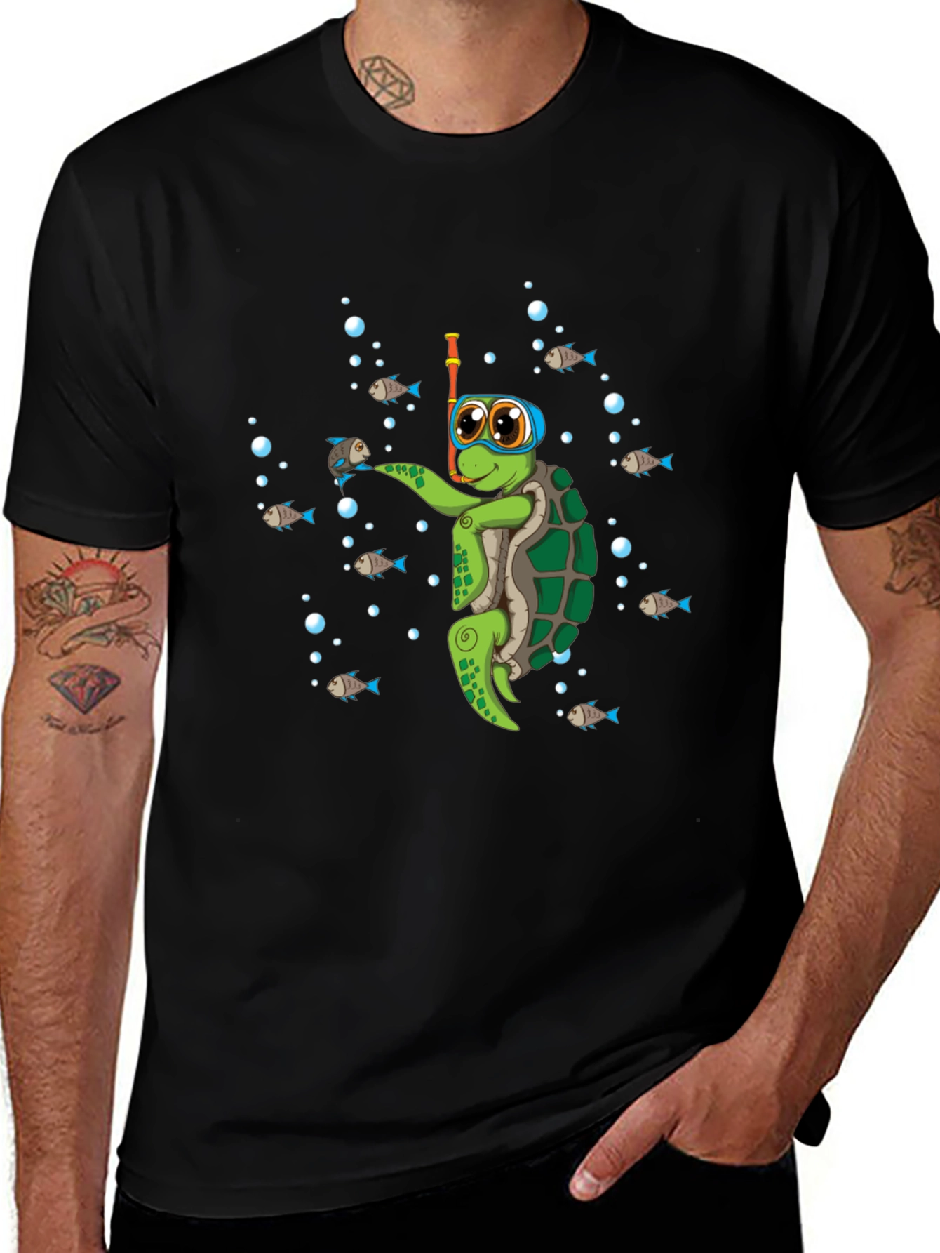Variant 3 of Diving Turtle Graphic Tee - Cool Underwater Adventure